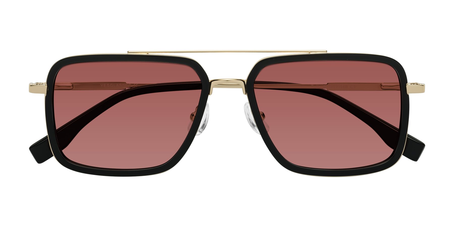 Folded Front of Tulip in Black-Gold with Garnet Tinted Lenses