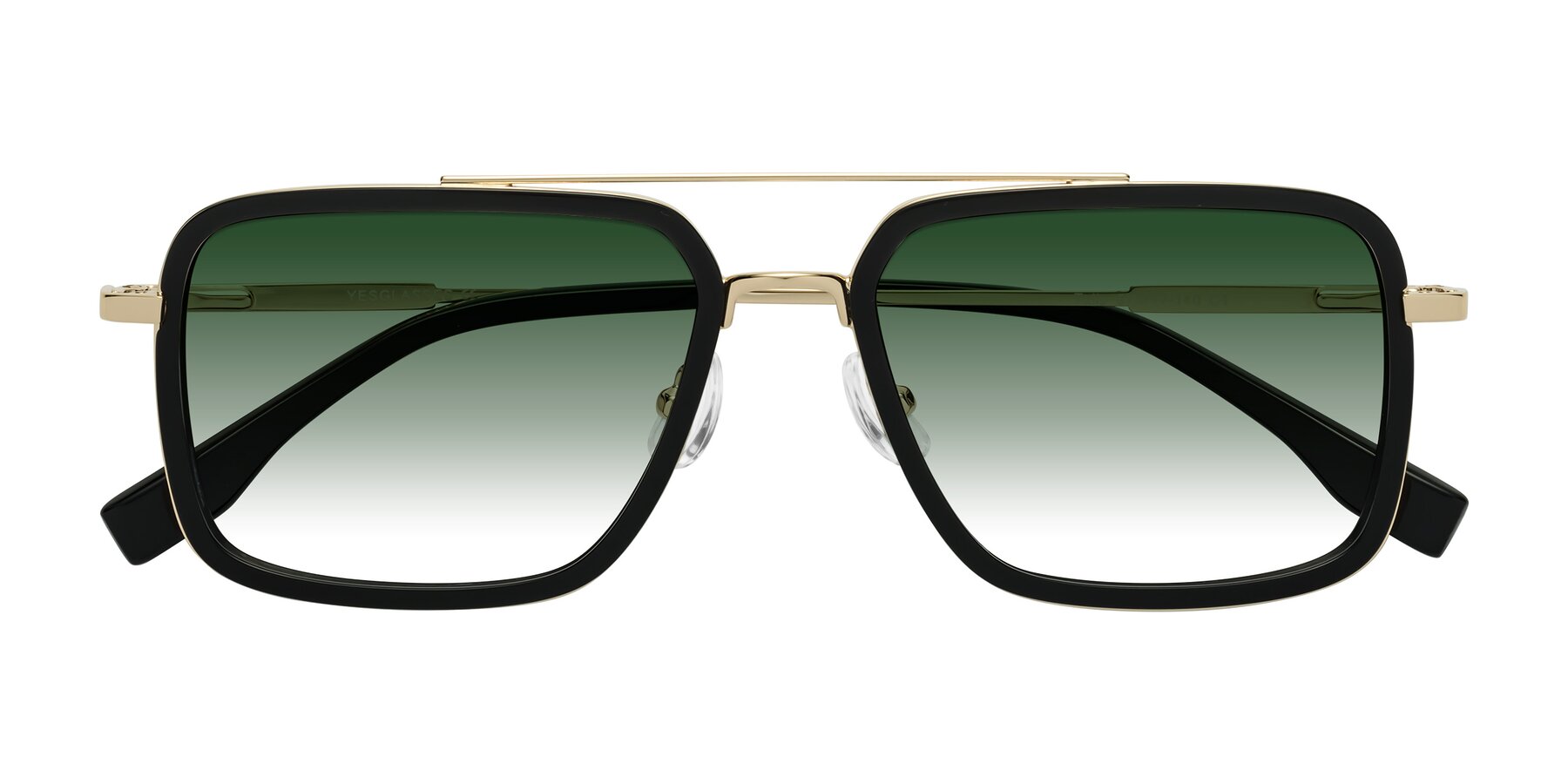 Folded Front of Tulip in Black-Gold with Green Gradient Lenses