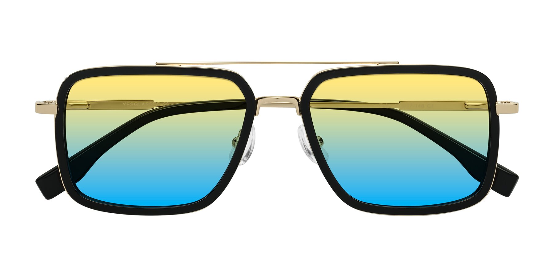 Folded Front of Tulip in Black-Gold with Yellow / Blue Gradient Lenses