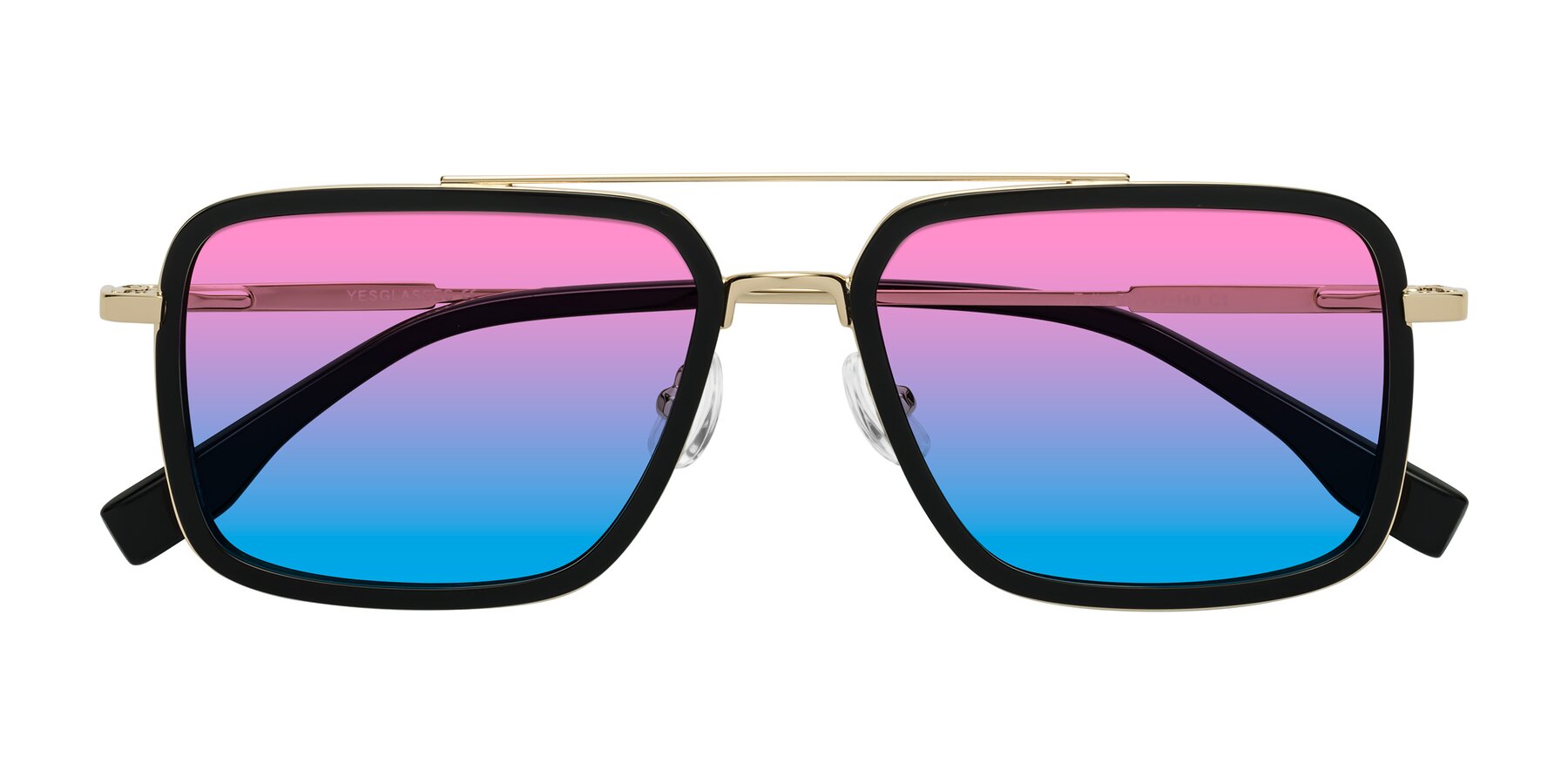 Folded Front of Tulip in Black-Gold with Pink / Blue Gradient Lenses