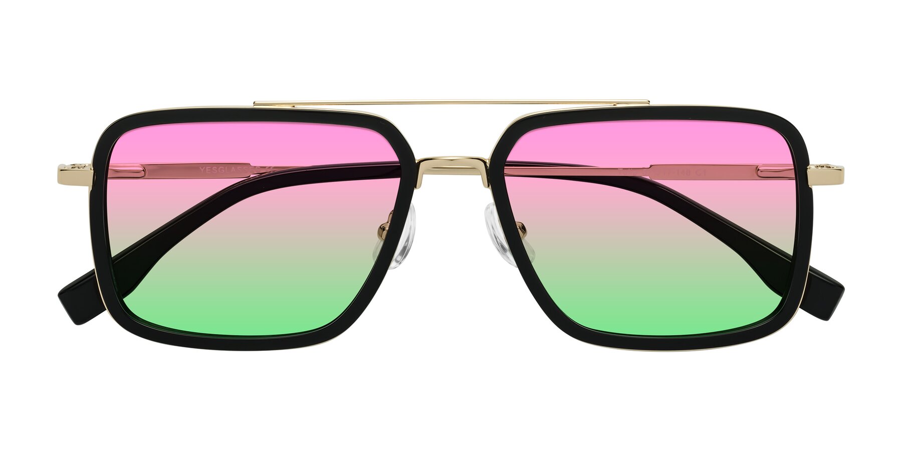 Folded Front of Tulip in Black-Gold with Pink / Green Gradient Lenses