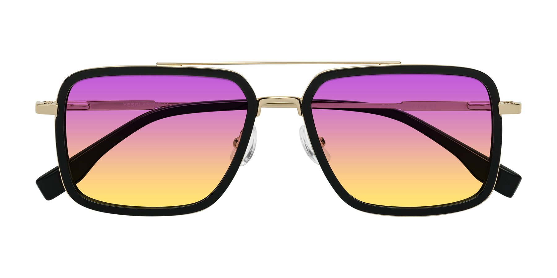 Folded Front of Tulip in Black-Gold with Purple / Yellow Gradient Lenses