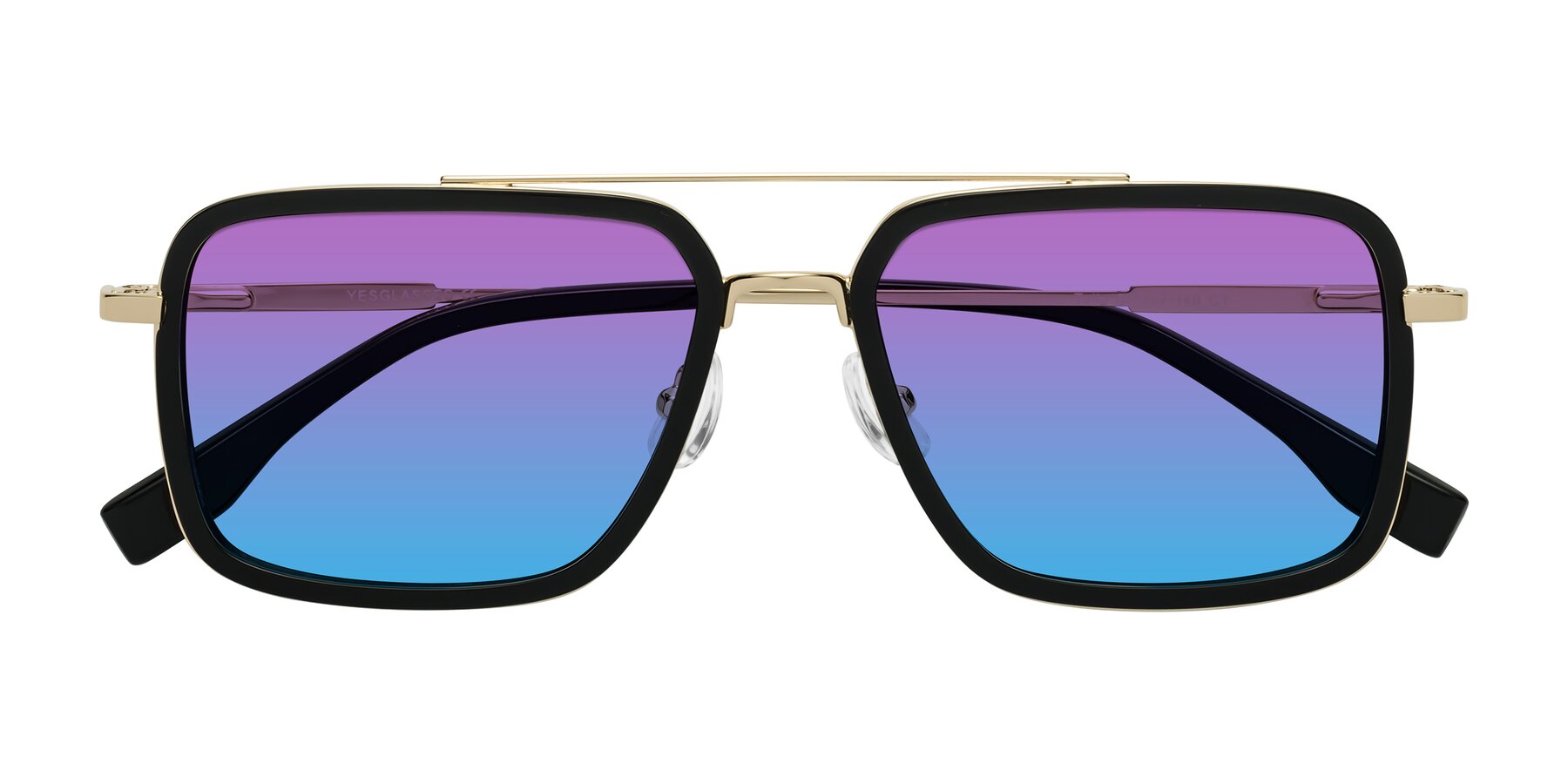 Folded Front of Tulip in Black-Gold with Purple / Blue Gradient Lenses