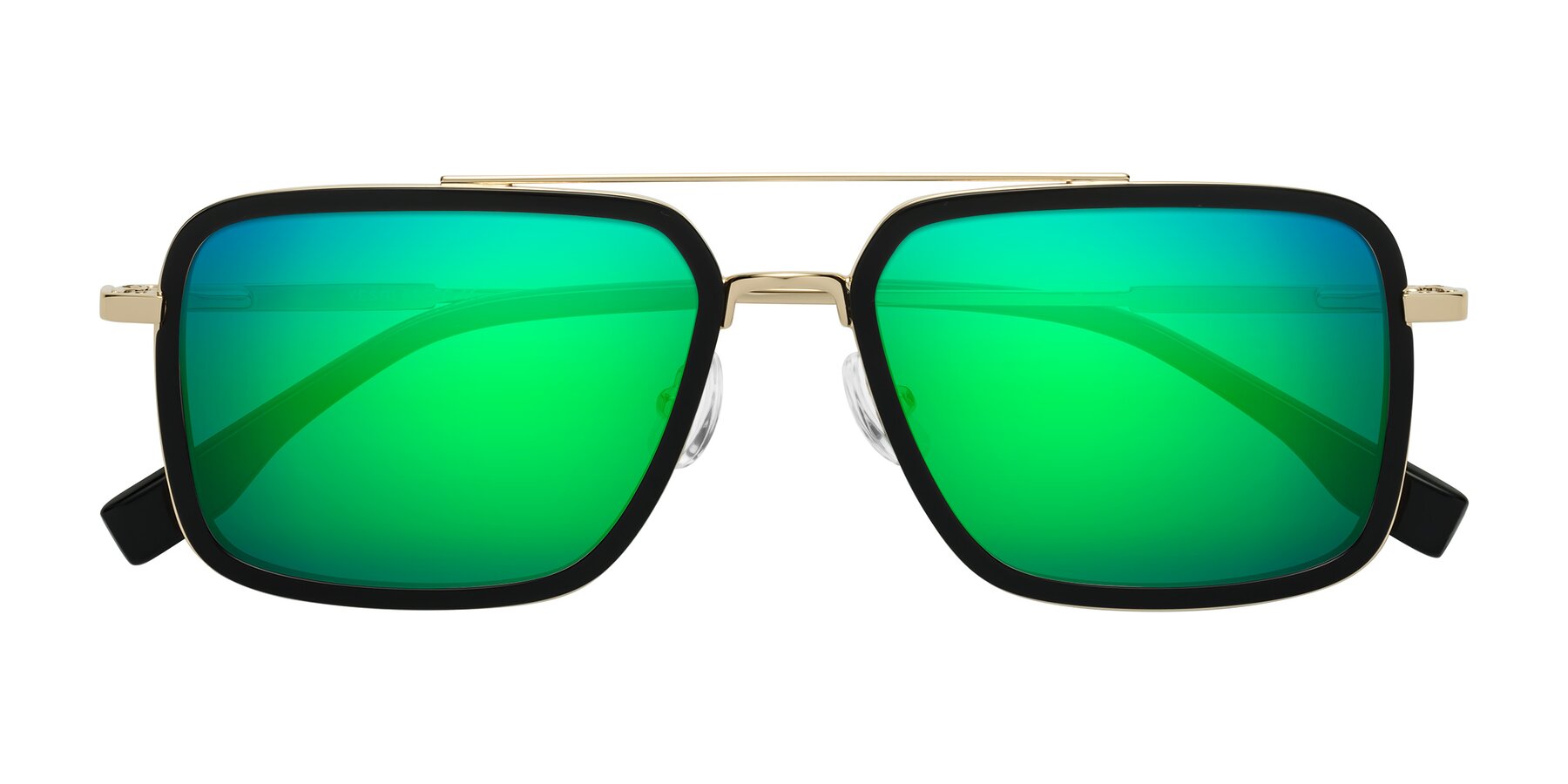 Folded Front of Tulip in Black-Gold with Green Mirrored Lenses