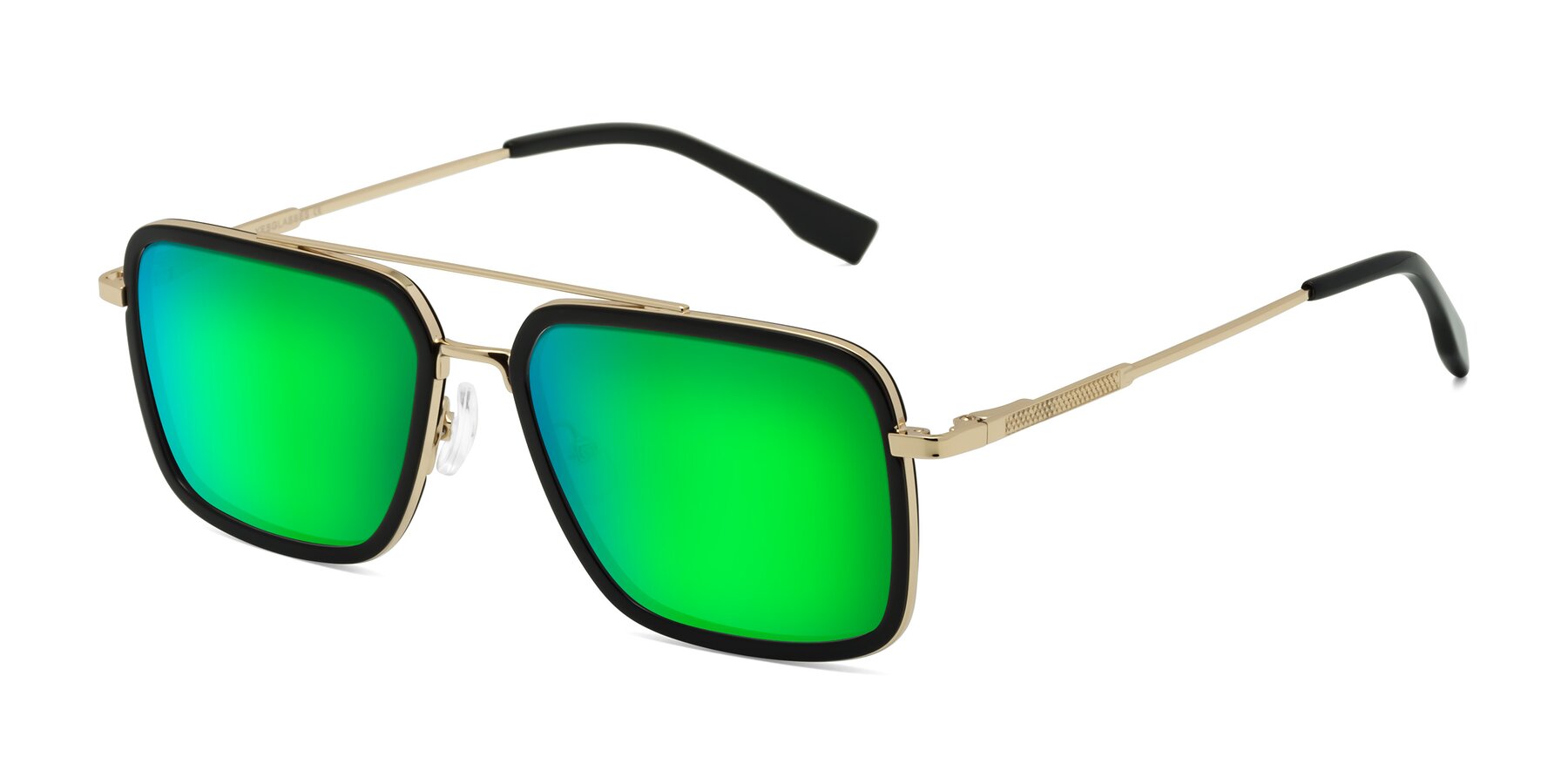 Angle of Tulip in Black-Gold with Green Mirrored Lenses