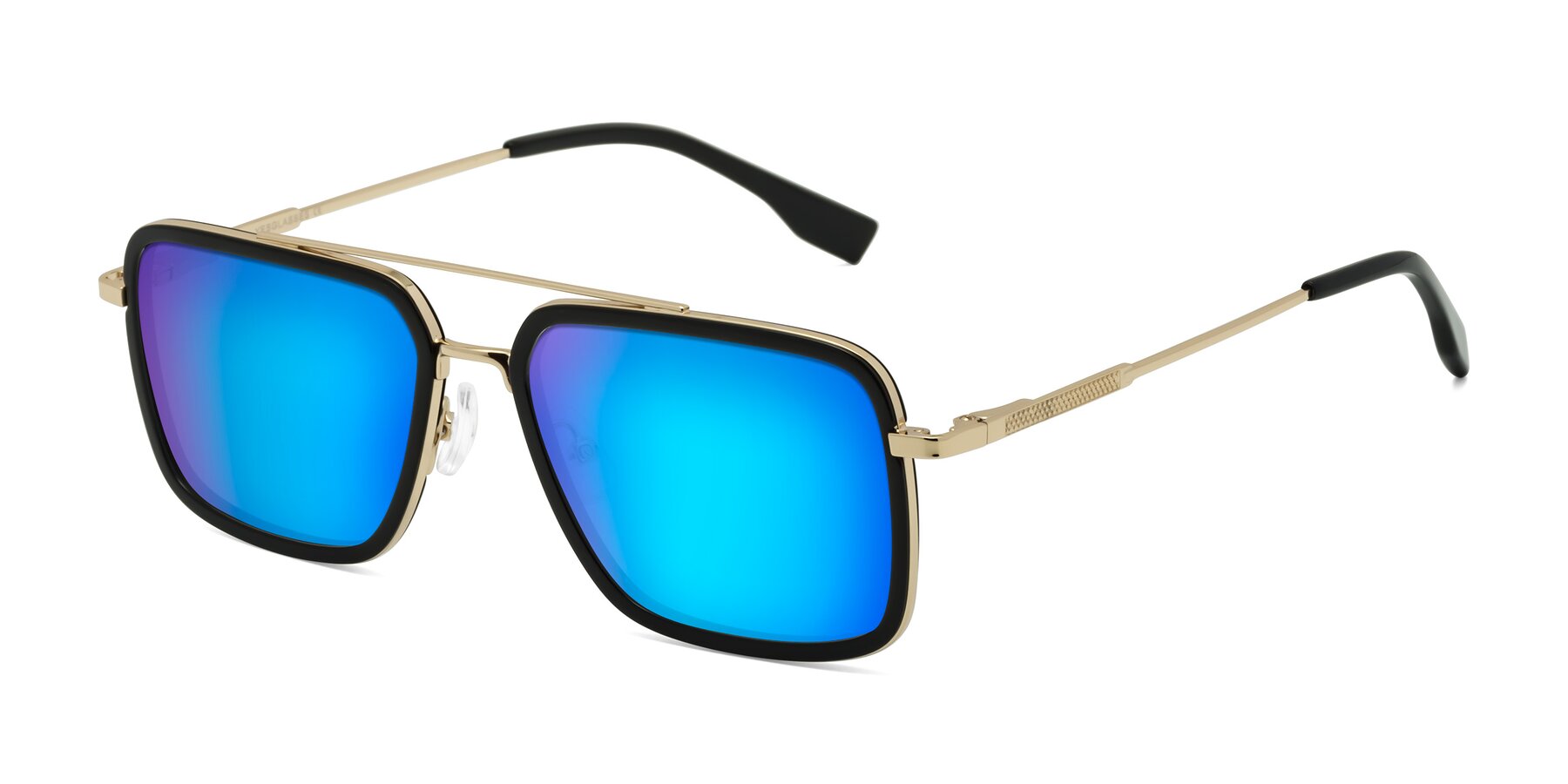 Angle of Tulip in Black-Gold with Blue Mirrored Lenses