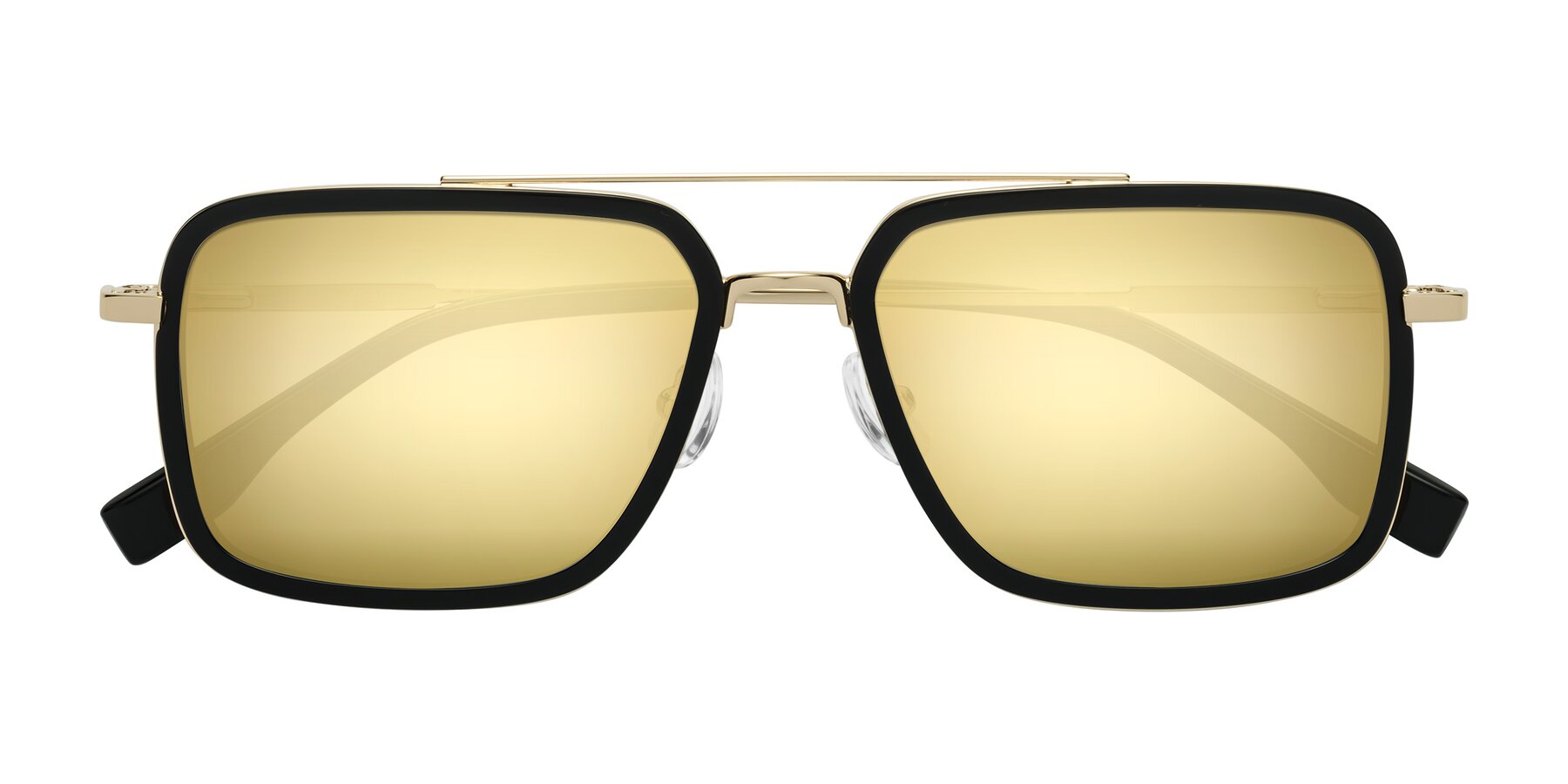 Folded Front of Tulip in Black-Gold with Gold Mirrored Lenses