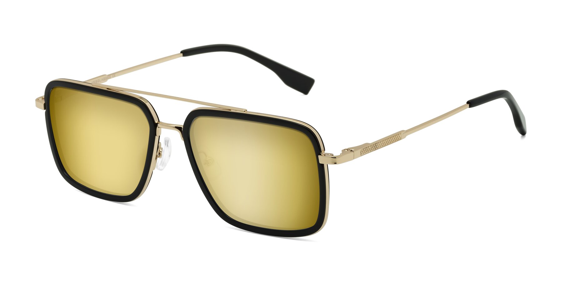 Angle of Tulip in Black-Gold with Gold Mirrored Lenses