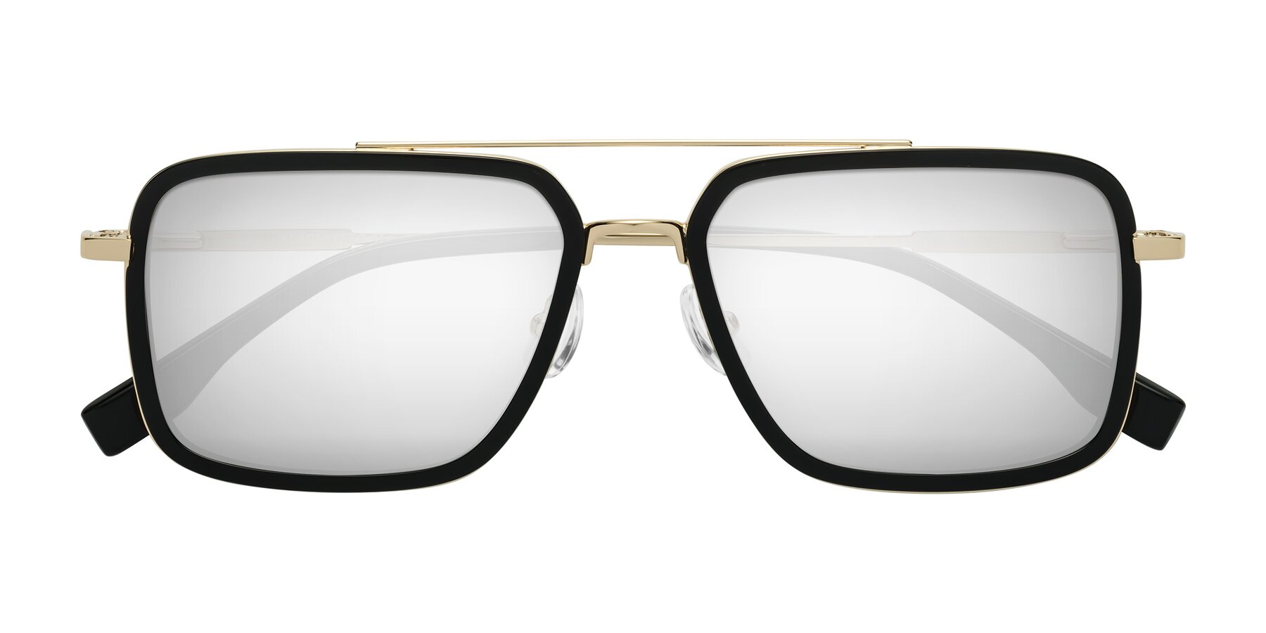 Folded Front of Tulip in Black-Gold with Silver Mirrored Lenses