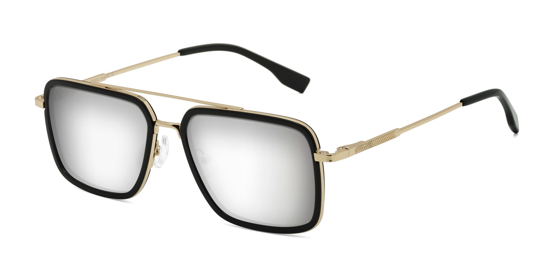 Angle of Tulip in Black-Gold with Silver Mirrored Lenses