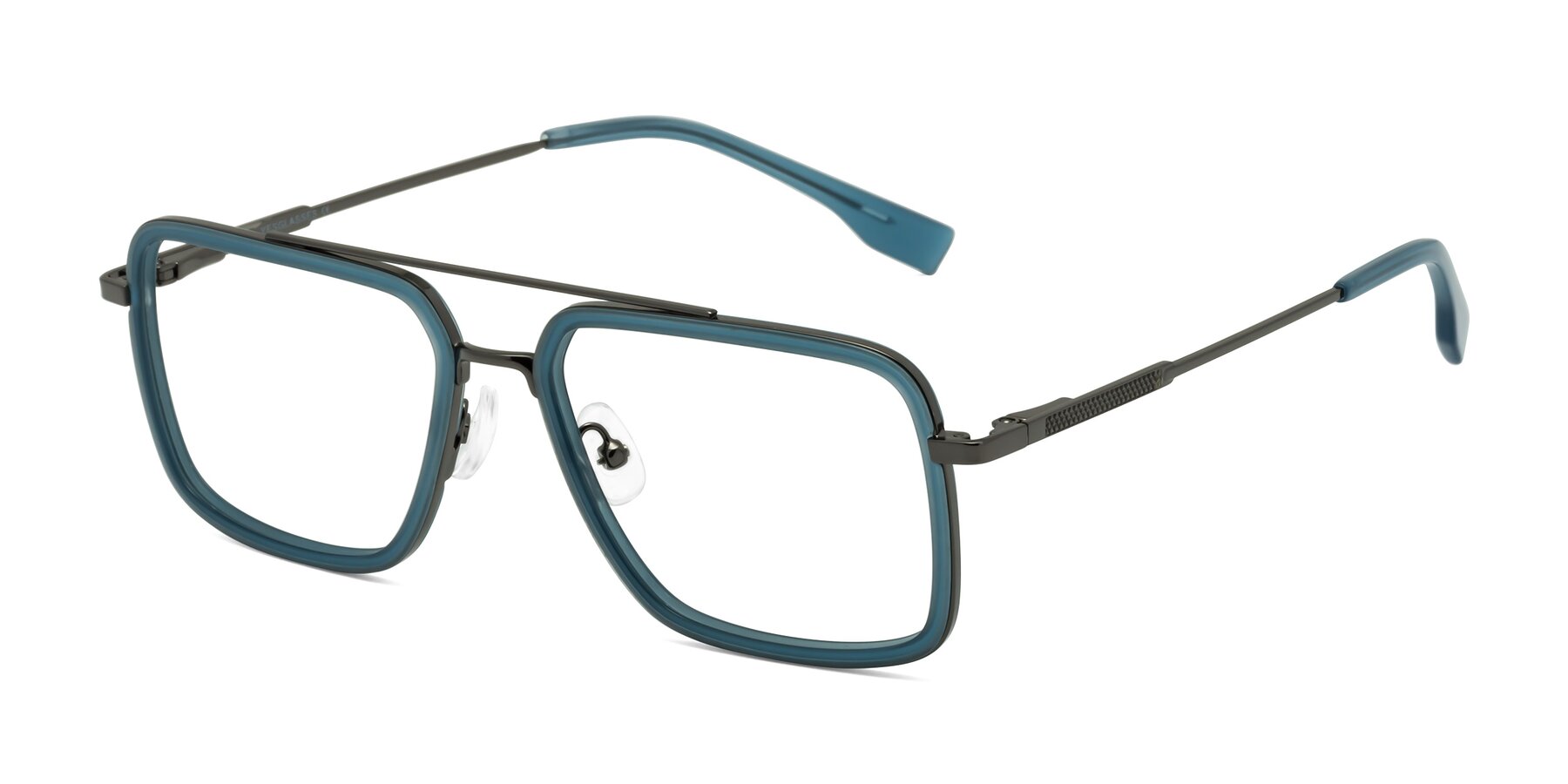 Angle of Tulip in Teal-Gunmetal with Clear Eyeglass Lenses