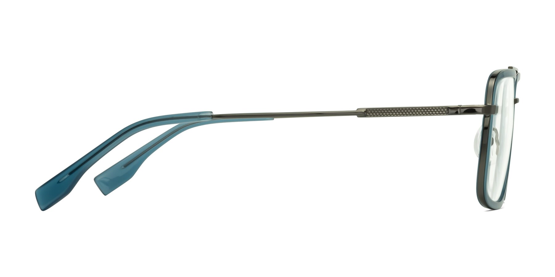 Side of Tulip in Teal-Gunmetal with Clear Eyeglass Lenses