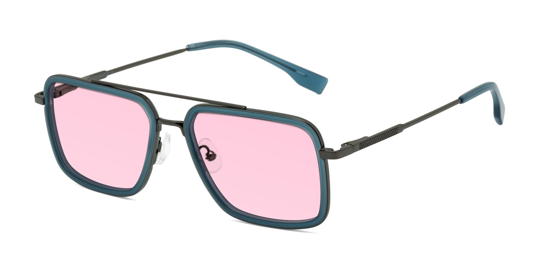 Angle of Tulip in Teal-Gunmetal with Light Pink Tinted Lenses