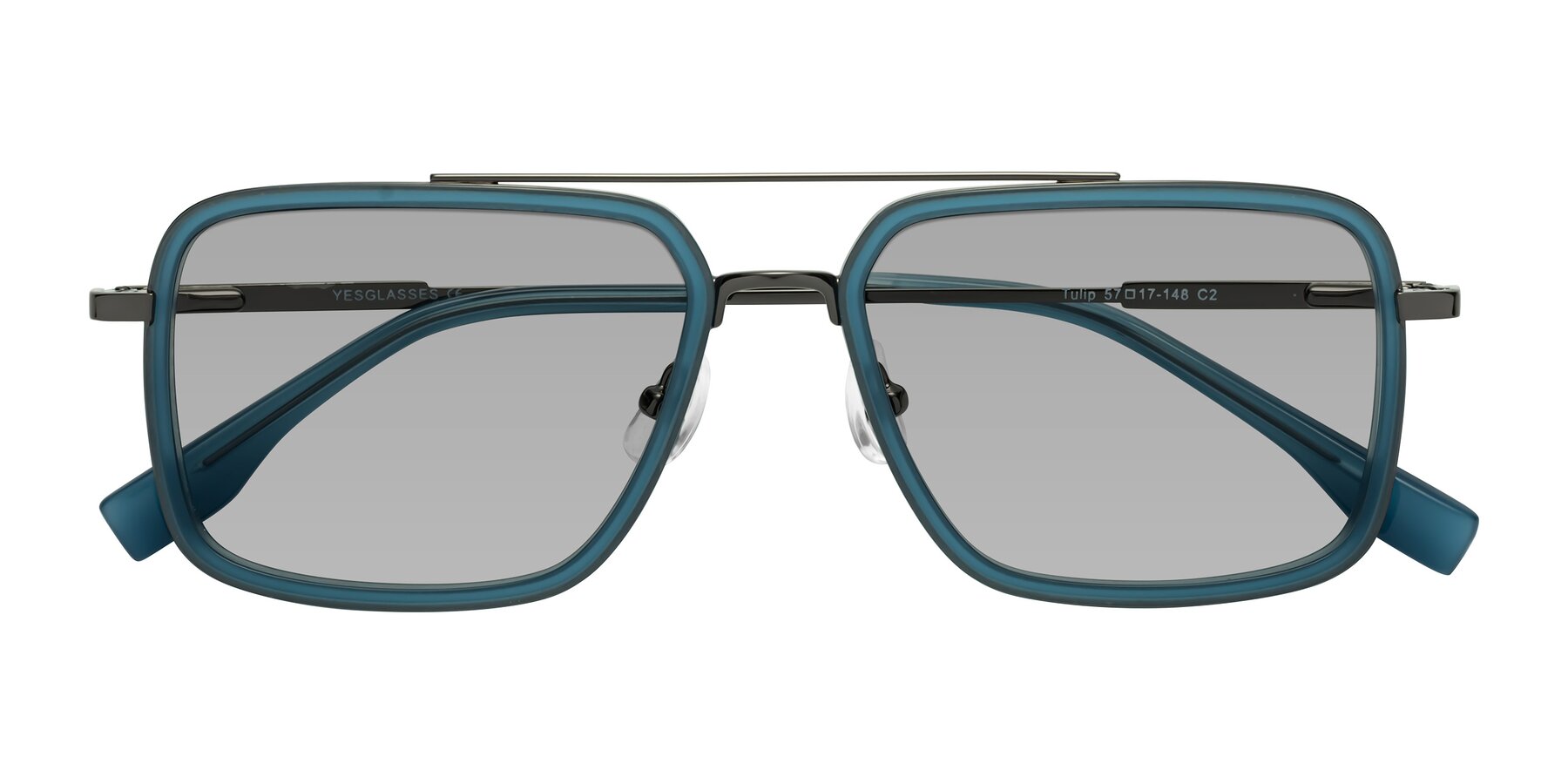 Folded Front of Tulip in Teal-Gunmetal with Light Gray Tinted Lenses