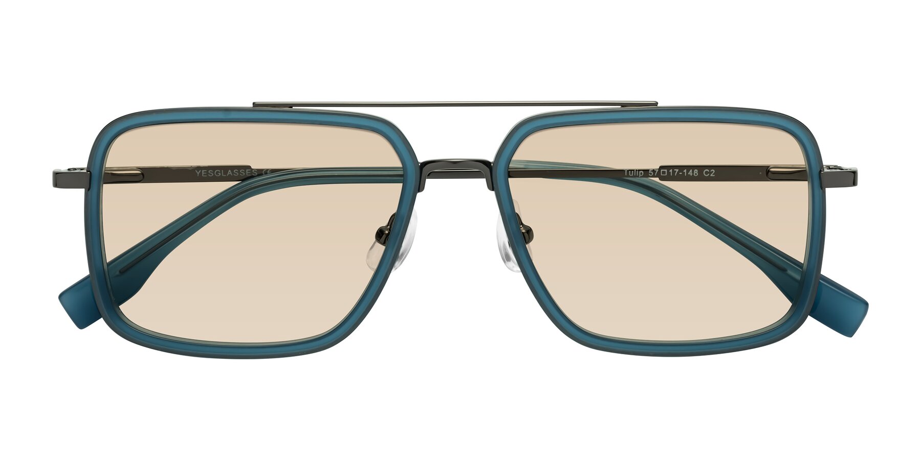 Folded Front of Tulip in Teal-Gunmetal with Light Brown Tinted Lenses