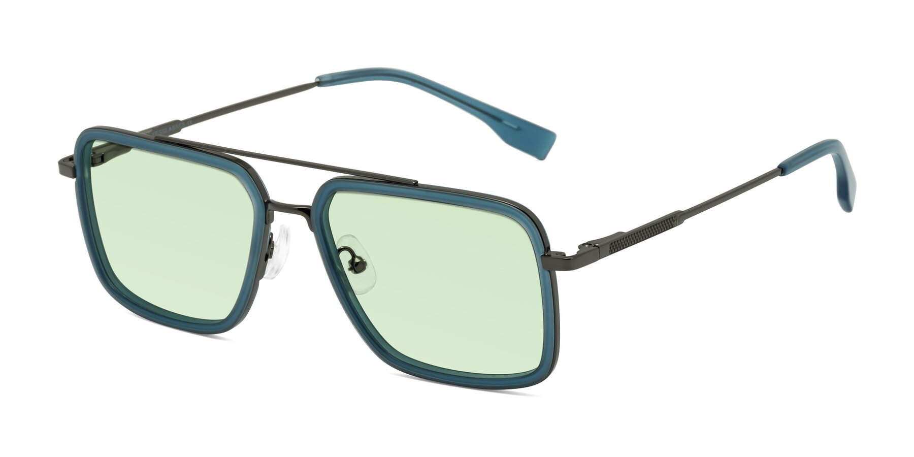 Angle of Tulip in Teal-Gunmetal with Light Green Tinted Lenses