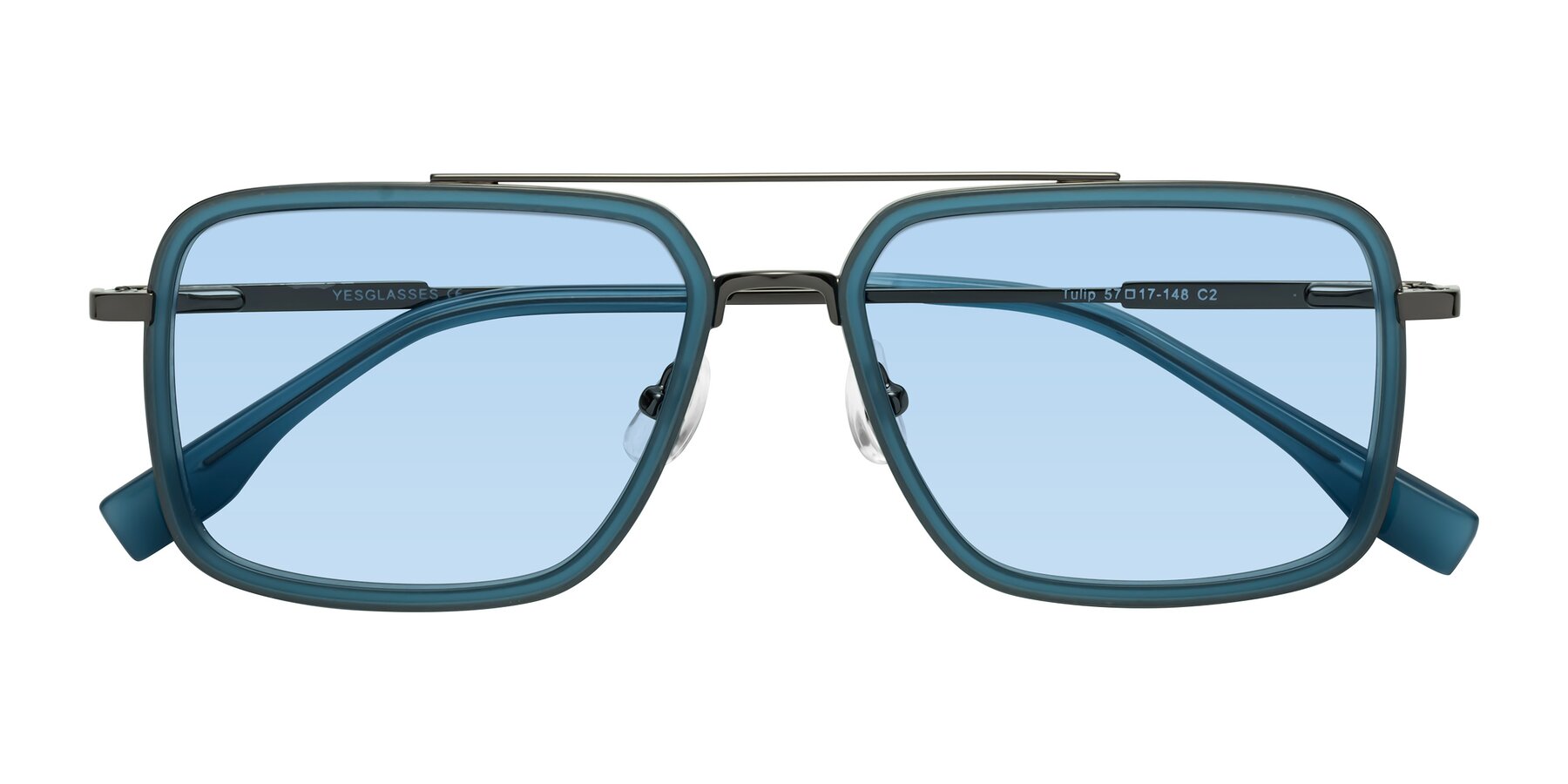 Folded Front of Tulip in Teal-Gunmetal with Light Blue Tinted Lenses