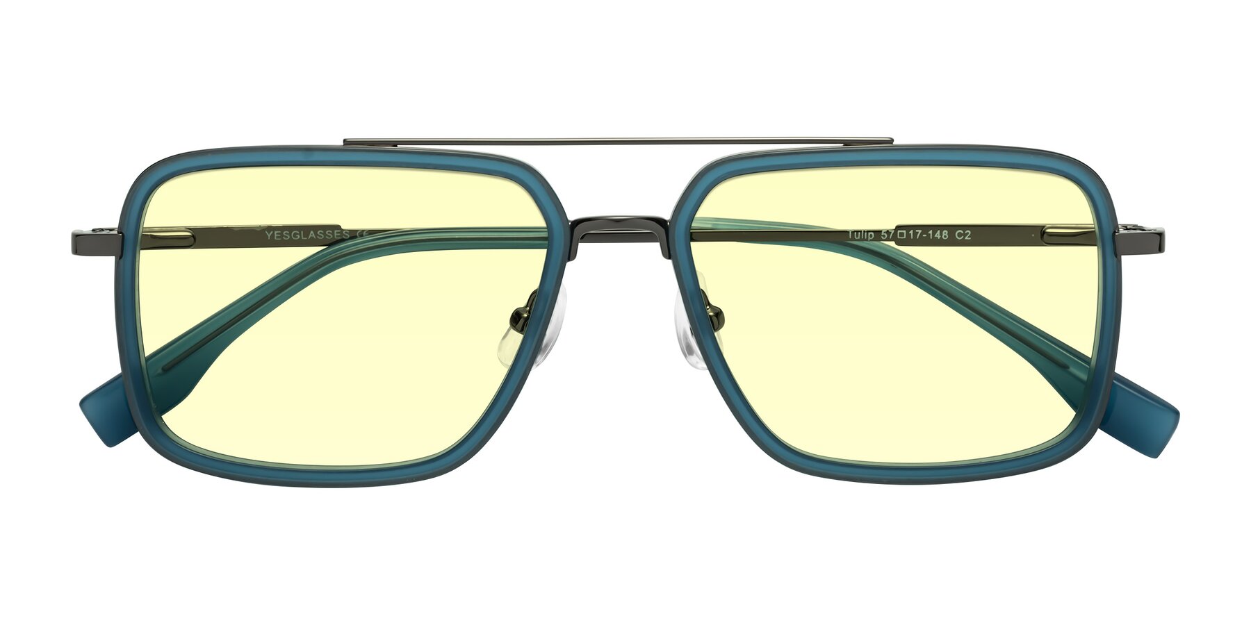 Folded Front of Tulip in Teal-Gunmetal with Light Yellow Tinted Lenses