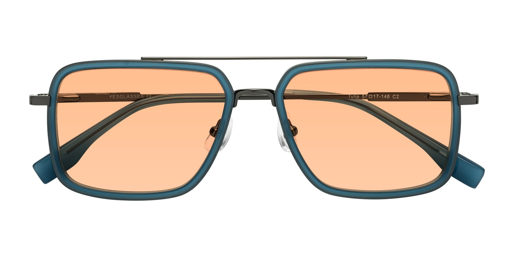 Folded Front of Tulip in Teal-Gunmetal with Light Orange Tinted Lenses