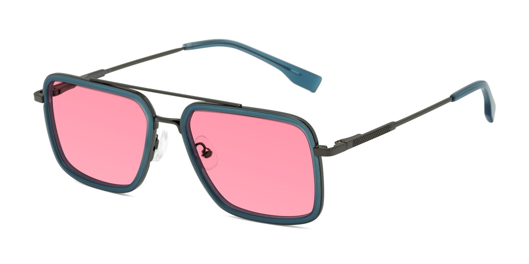 Angle of Tulip in Teal-Gunmetal with Pink Tinted Lenses