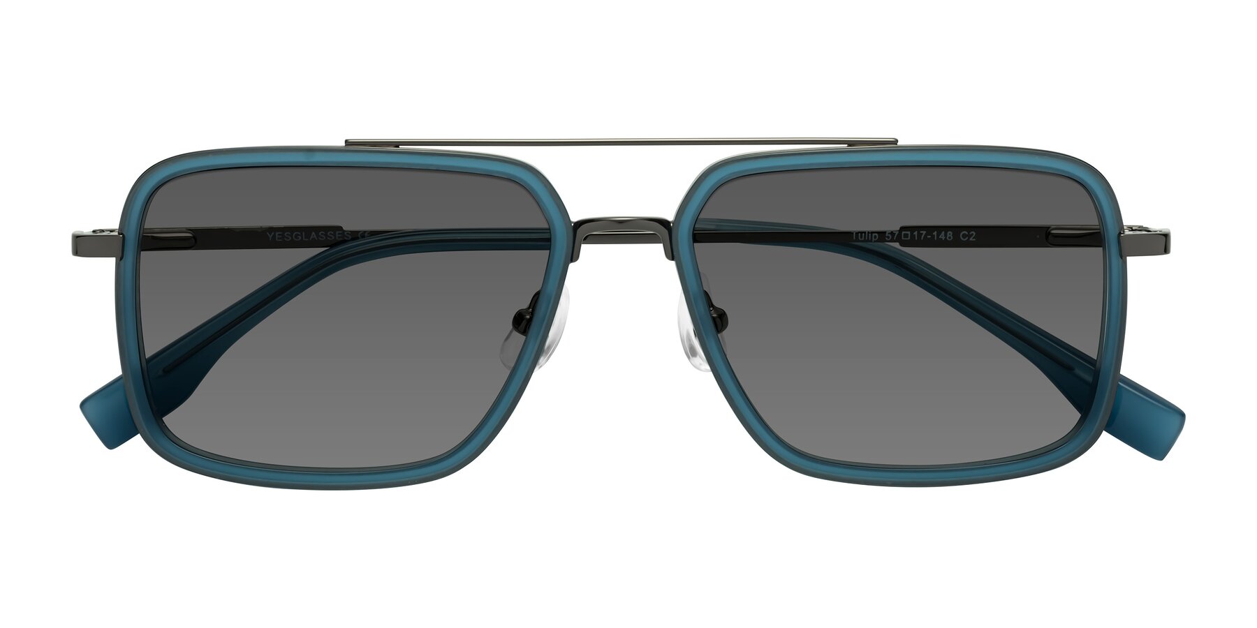 Folded Front of Tulip in Teal-Gunmetal with Medium Gray Tinted Lenses