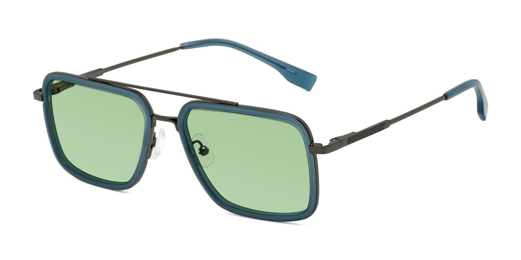 Angle of Tulip in Teal-Gunmetal with Medium Green Tinted Lenses