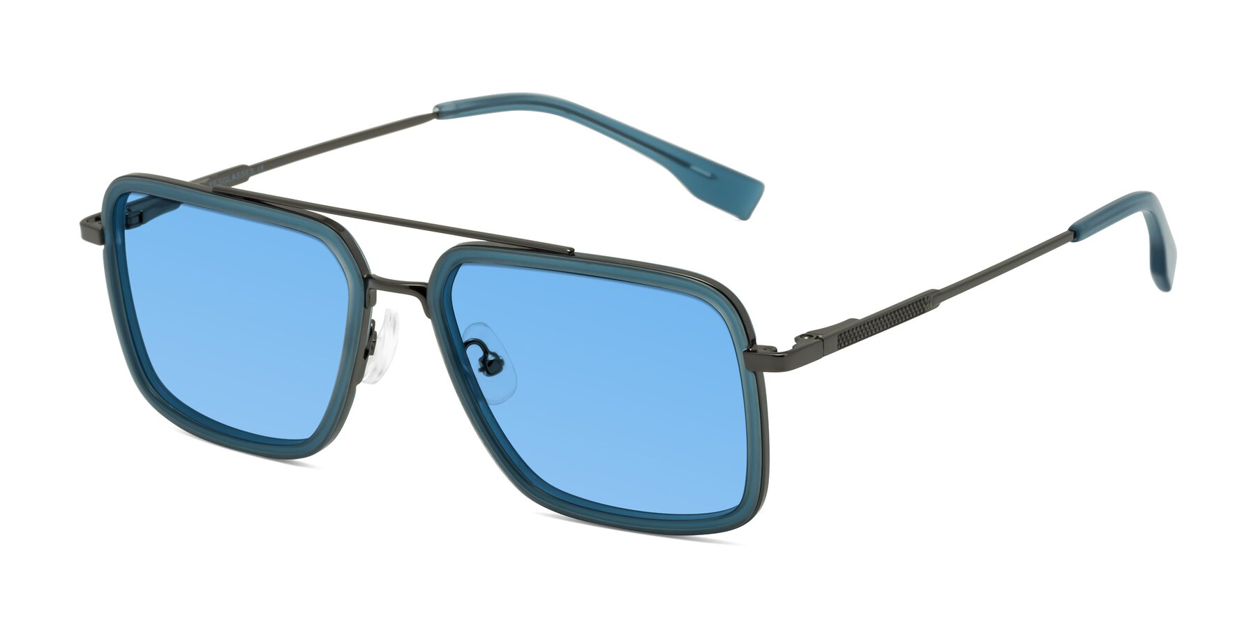 Angle of Tulip in Teal-Gunmetal with Medium Blue Tinted Lenses