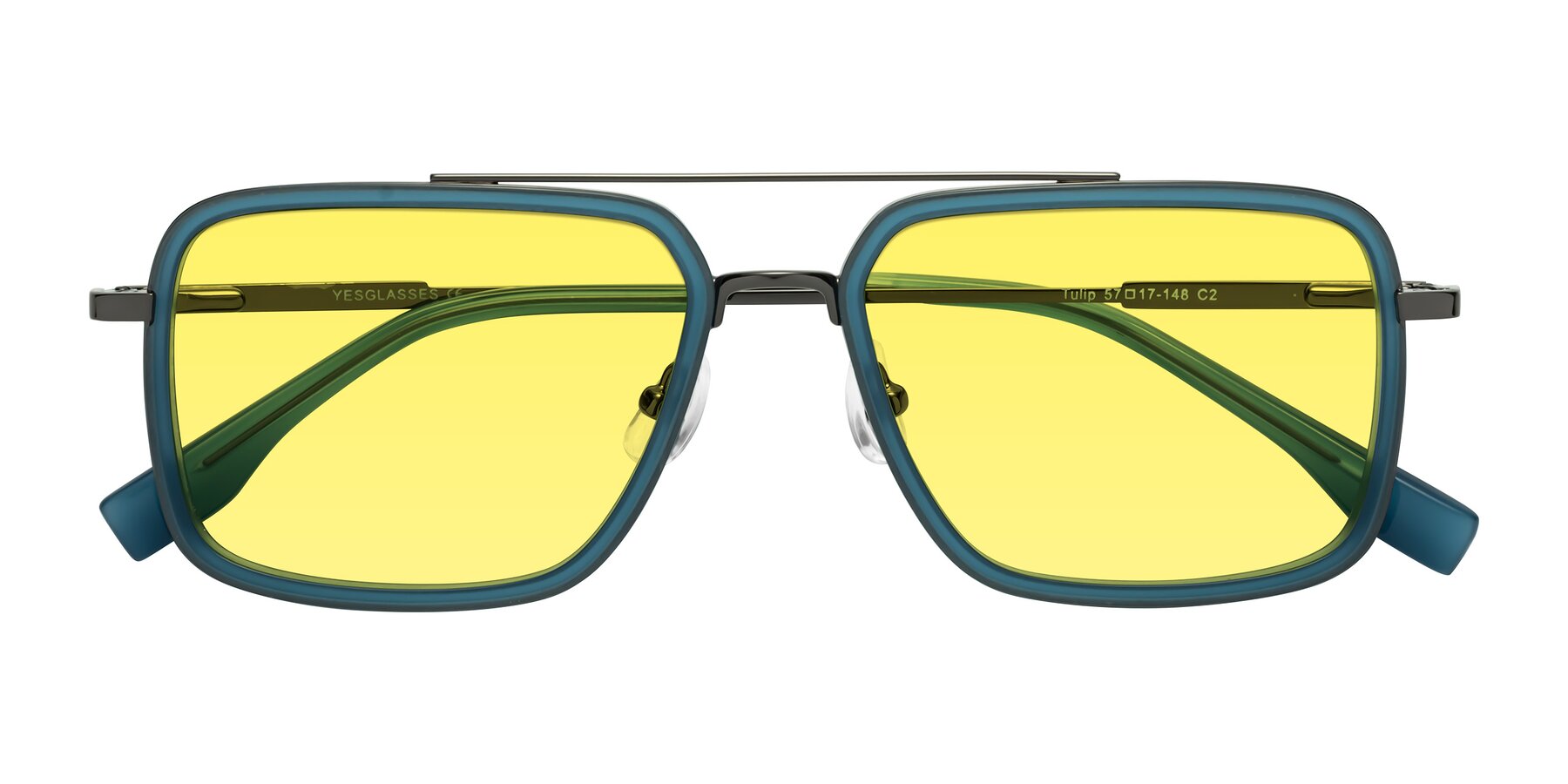 Folded Front of Tulip in Teal-Gunmetal with Medium Yellow Tinted Lenses