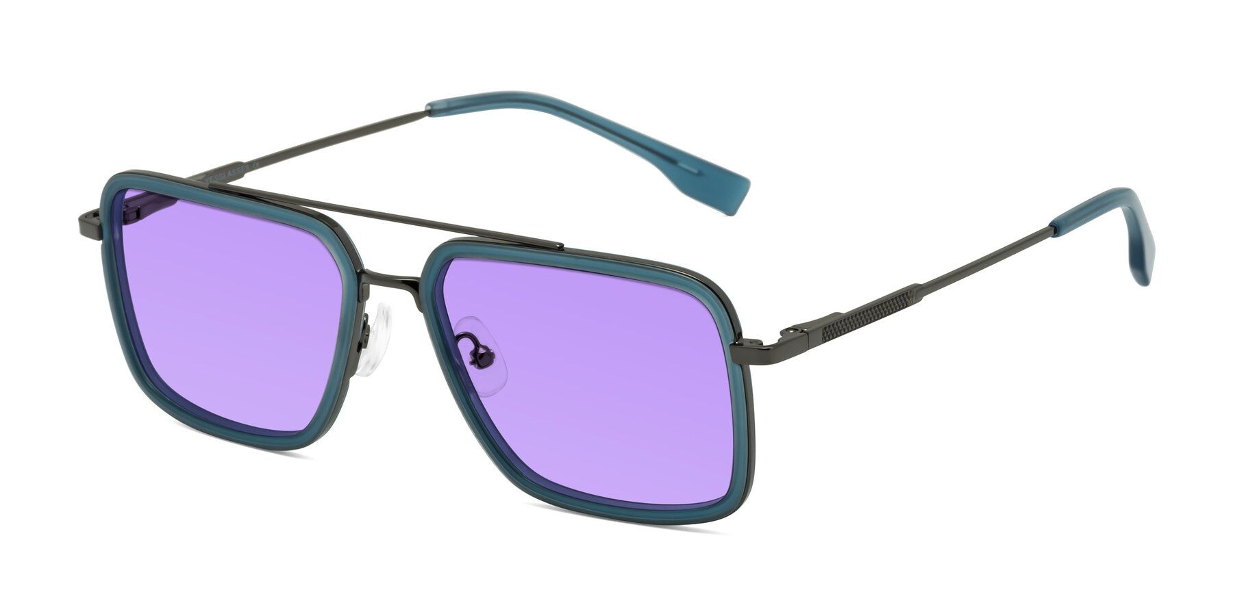 Angle of Tulip in Teal-Gunmetal with Medium Purple Tinted Lenses