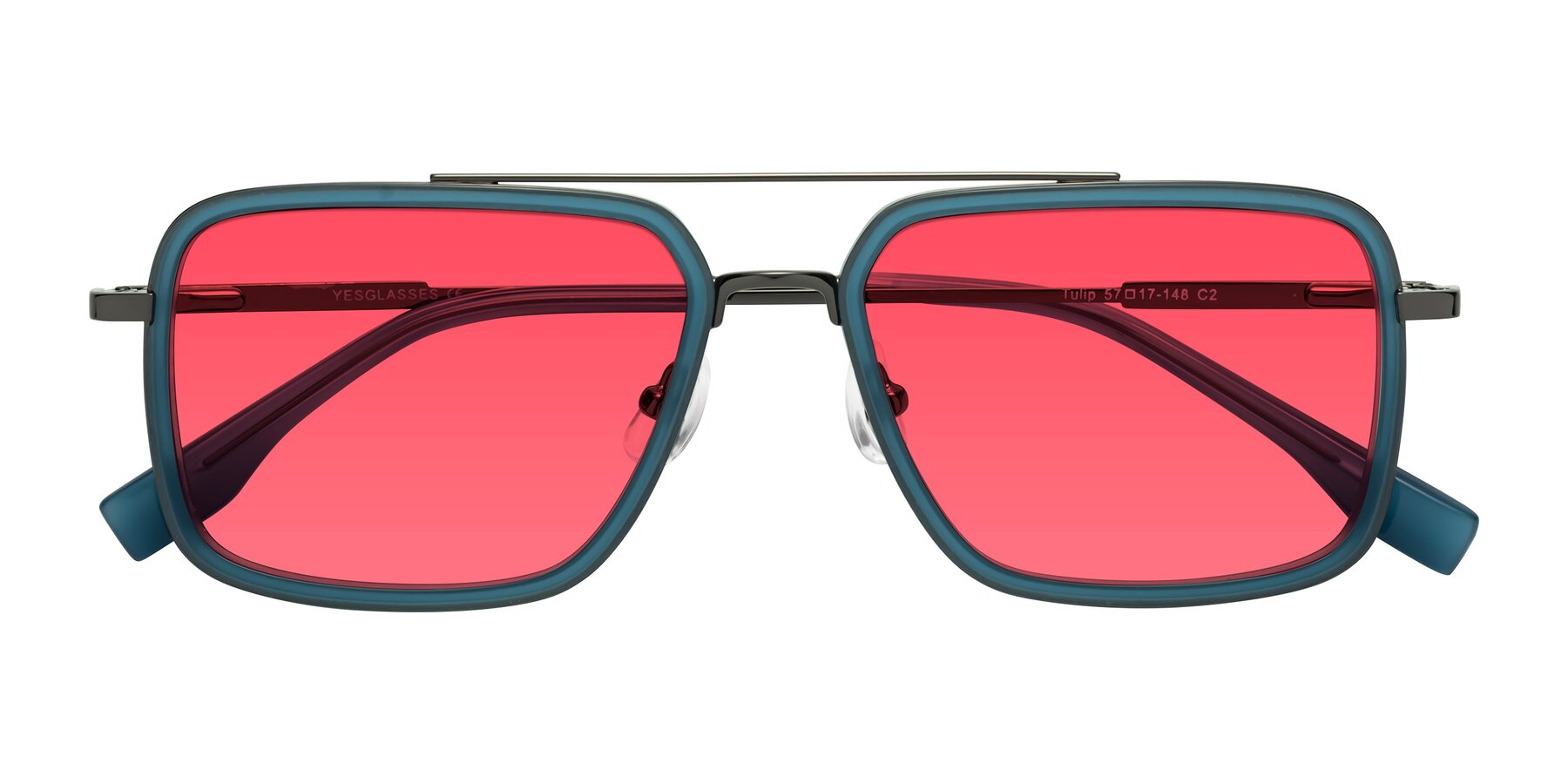 Folded Front of Tulip in Teal-Gunmetal with Red Tinted Lenses