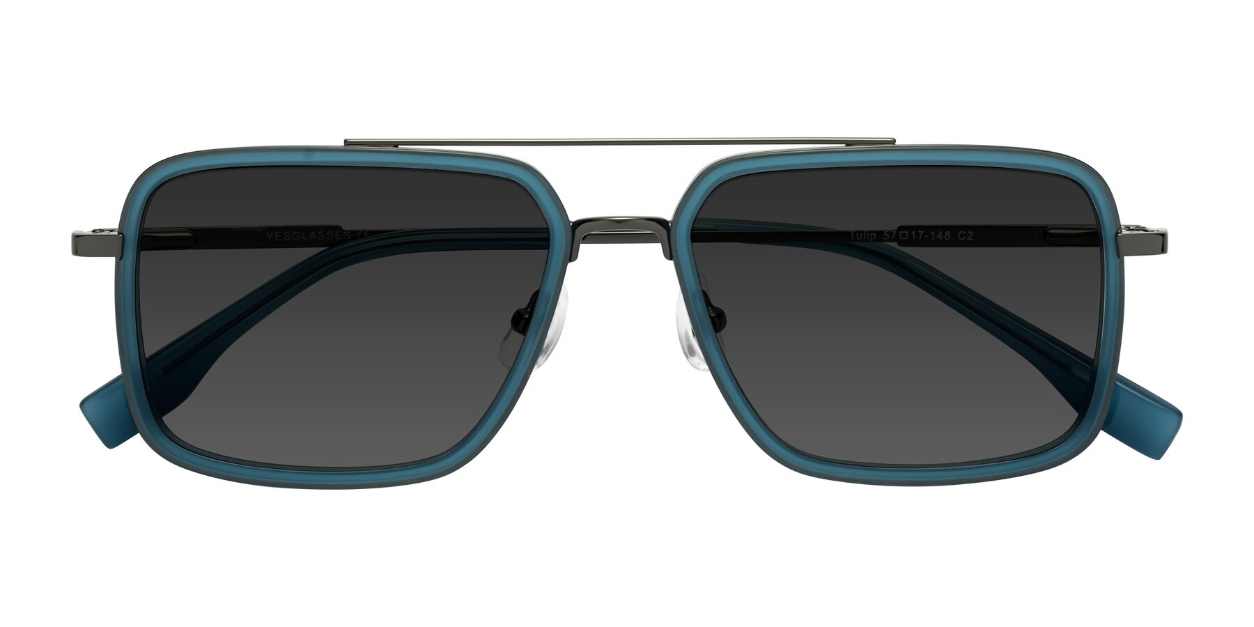 Folded Front of Tulip in Teal-Gunmetal with Gray Tinted Lenses