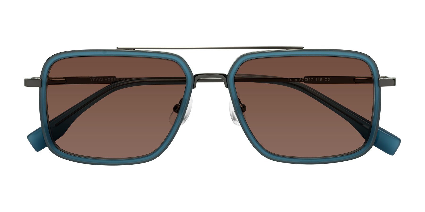 Folded Front of Tulip in Teal-Gunmetal with Brown Tinted Lenses