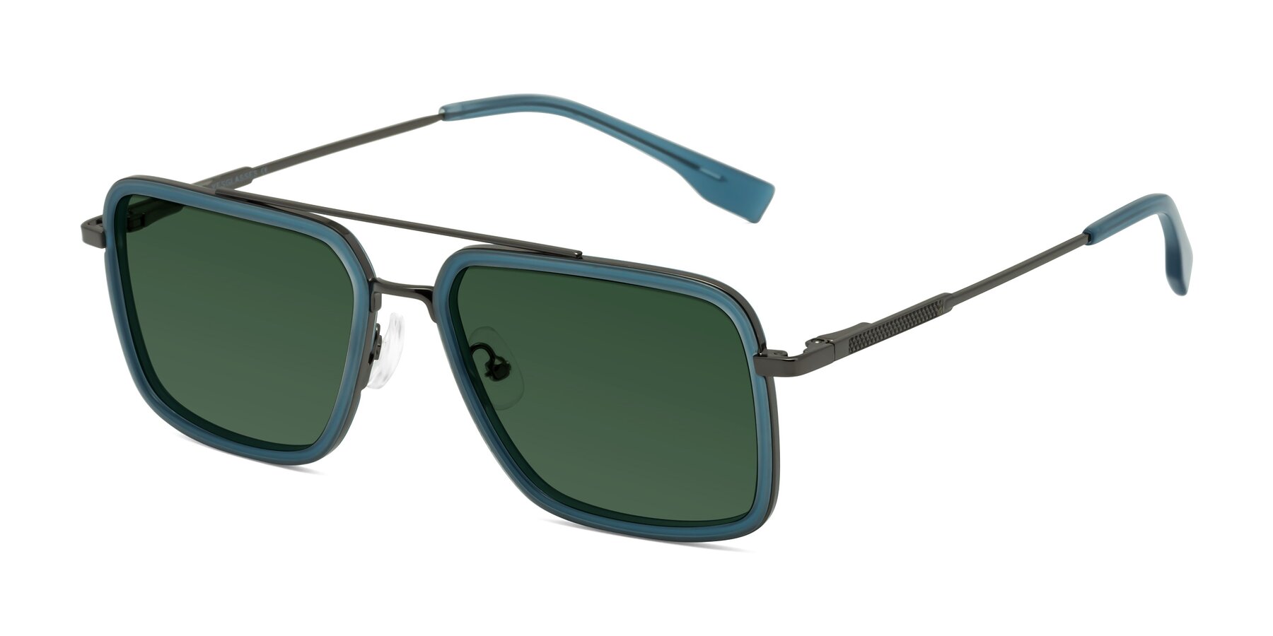 Angle of Tulip in Teal-Gunmetal with Green Tinted Lenses