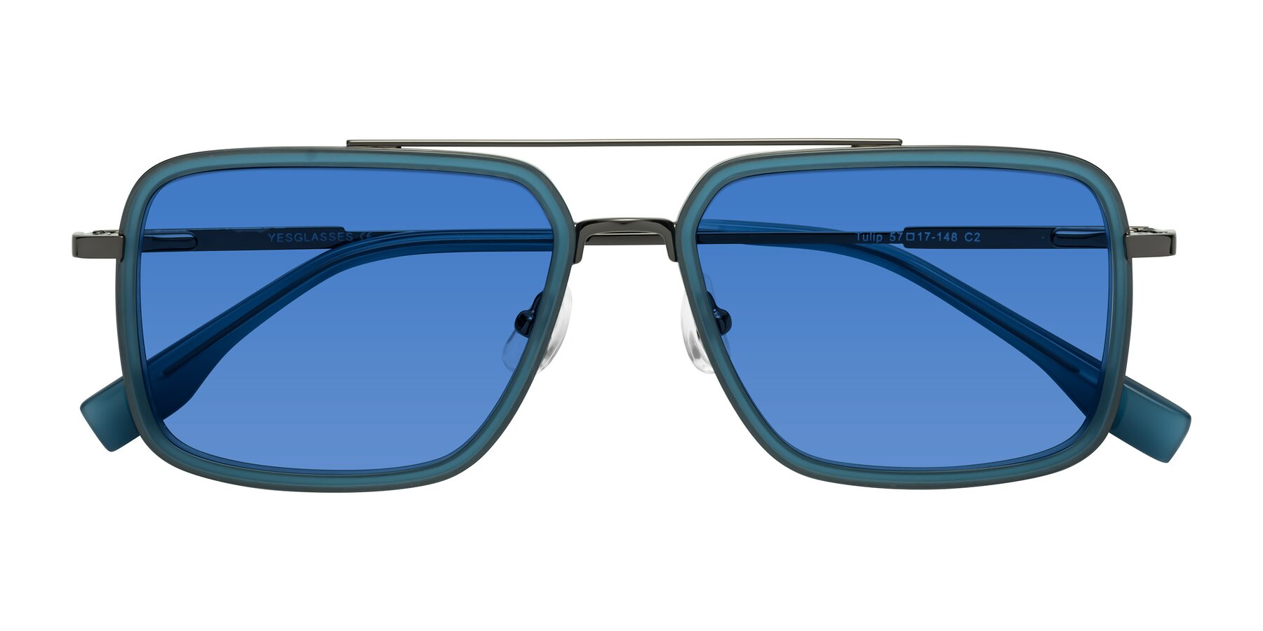 Folded Front of Tulip in Teal-Gunmetal with Blue Tinted Lenses