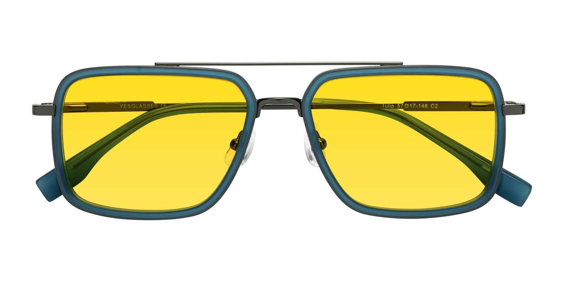 Folded Front of Tulip in Teal-Gunmetal with Yellow Tinted Lenses