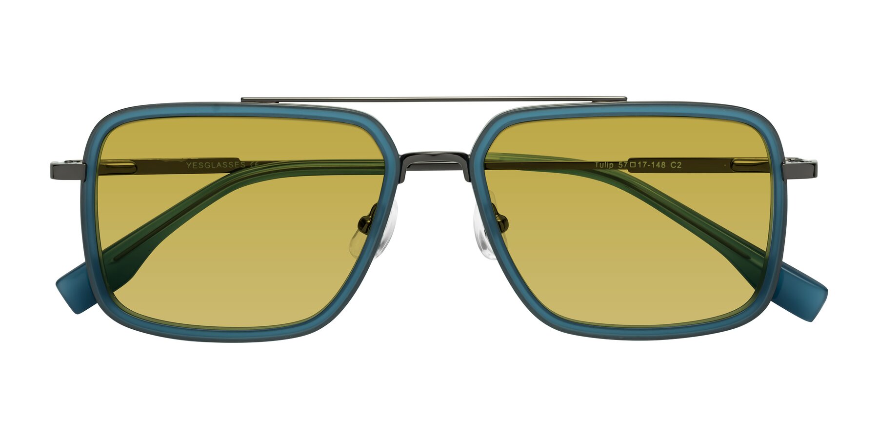 Folded Front of Tulip in Teal-Gunmetal with Champagne Tinted Lenses