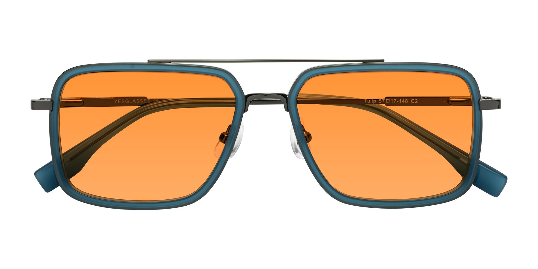 Folded Front of Tulip in Teal-Gunmetal with Orange Tinted Lenses