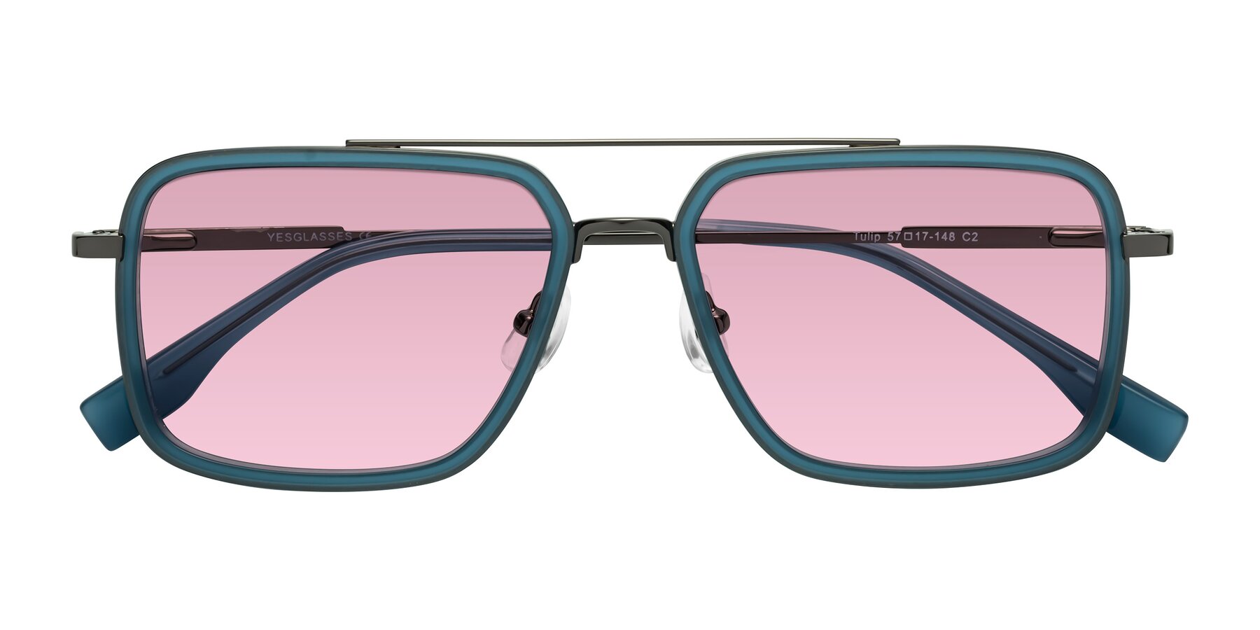 Folded Front of Tulip in Teal-Gunmetal with Light Wine Tinted Lenses