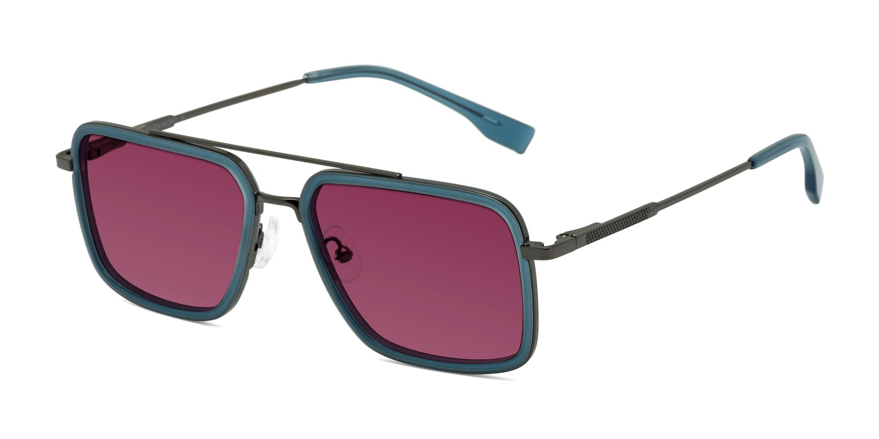 Angle of Tulip in Teal-Gunmetal with Wine Tinted Lenses