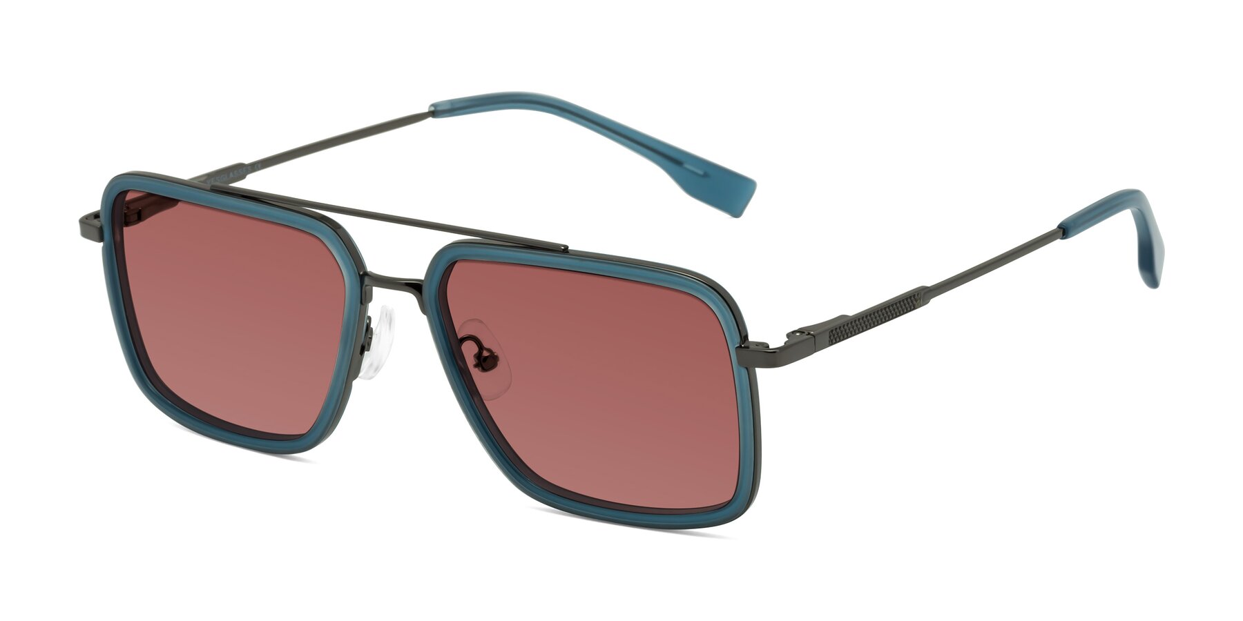 Angle of Tulip in Teal-Gunmetal with Garnet Tinted Lenses