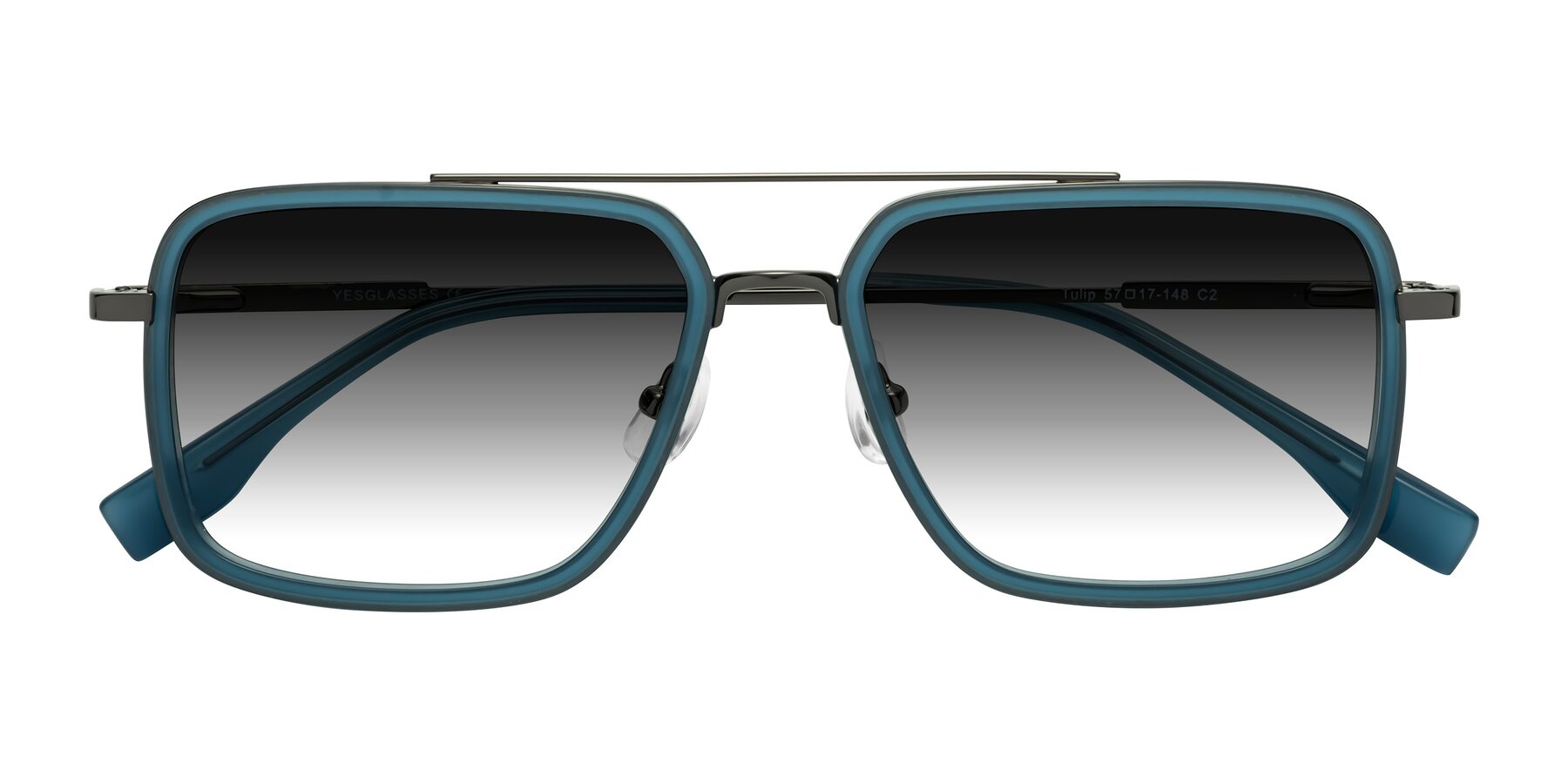 Folded Front of Tulip in Teal-Gunmetal with Gray Gradient Lenses