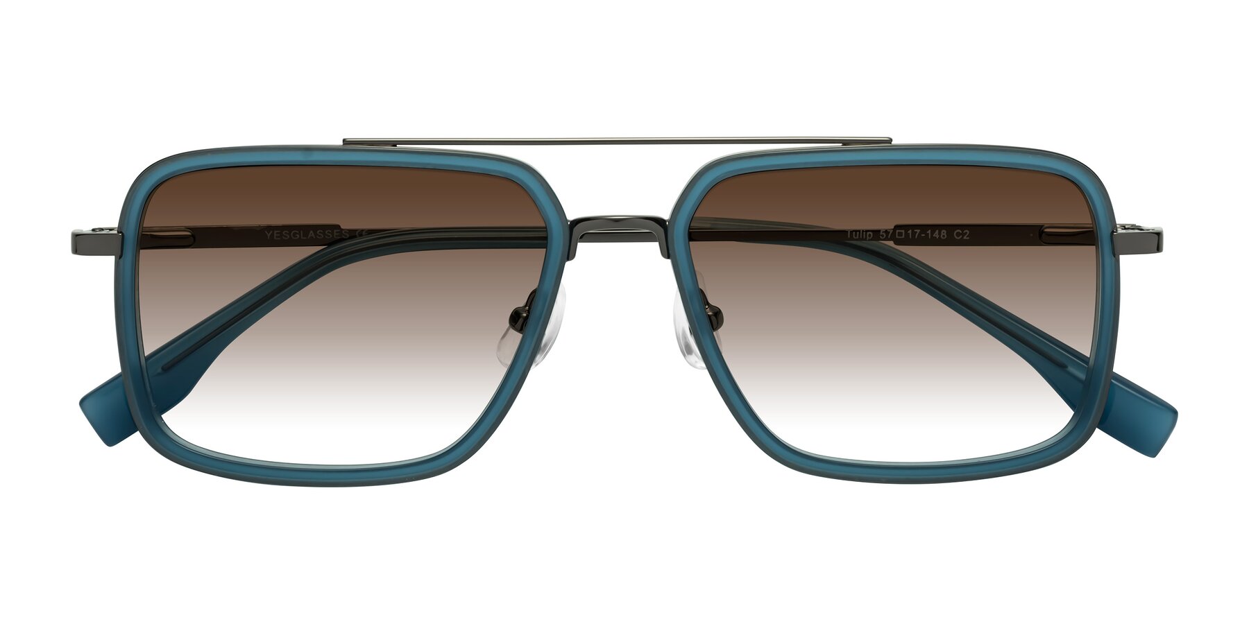 Folded Front of Tulip in Teal-Gunmetal with Brown Gradient Lenses