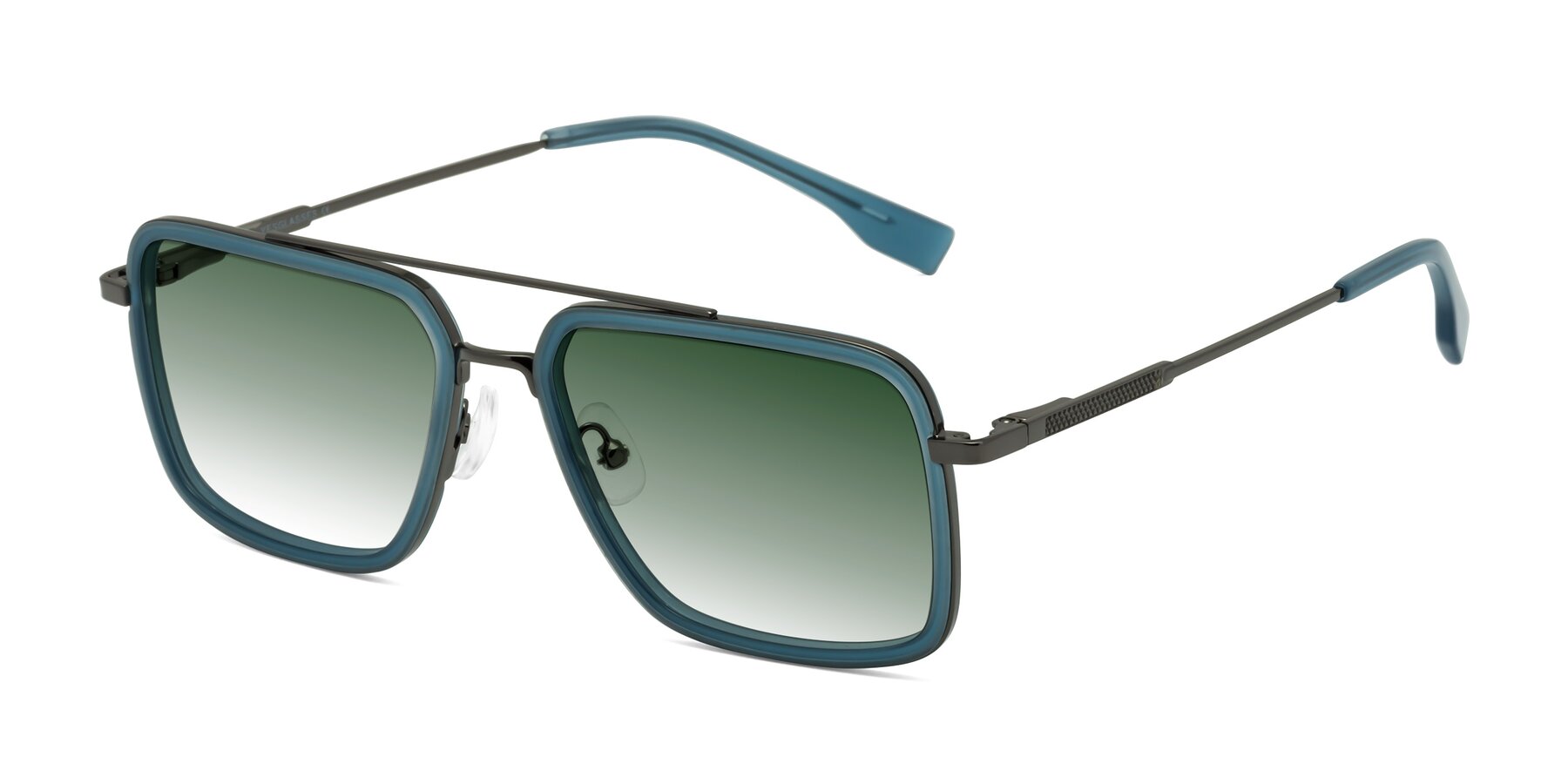 Angle of Tulip in Teal-Gunmetal with Green Gradient Lenses