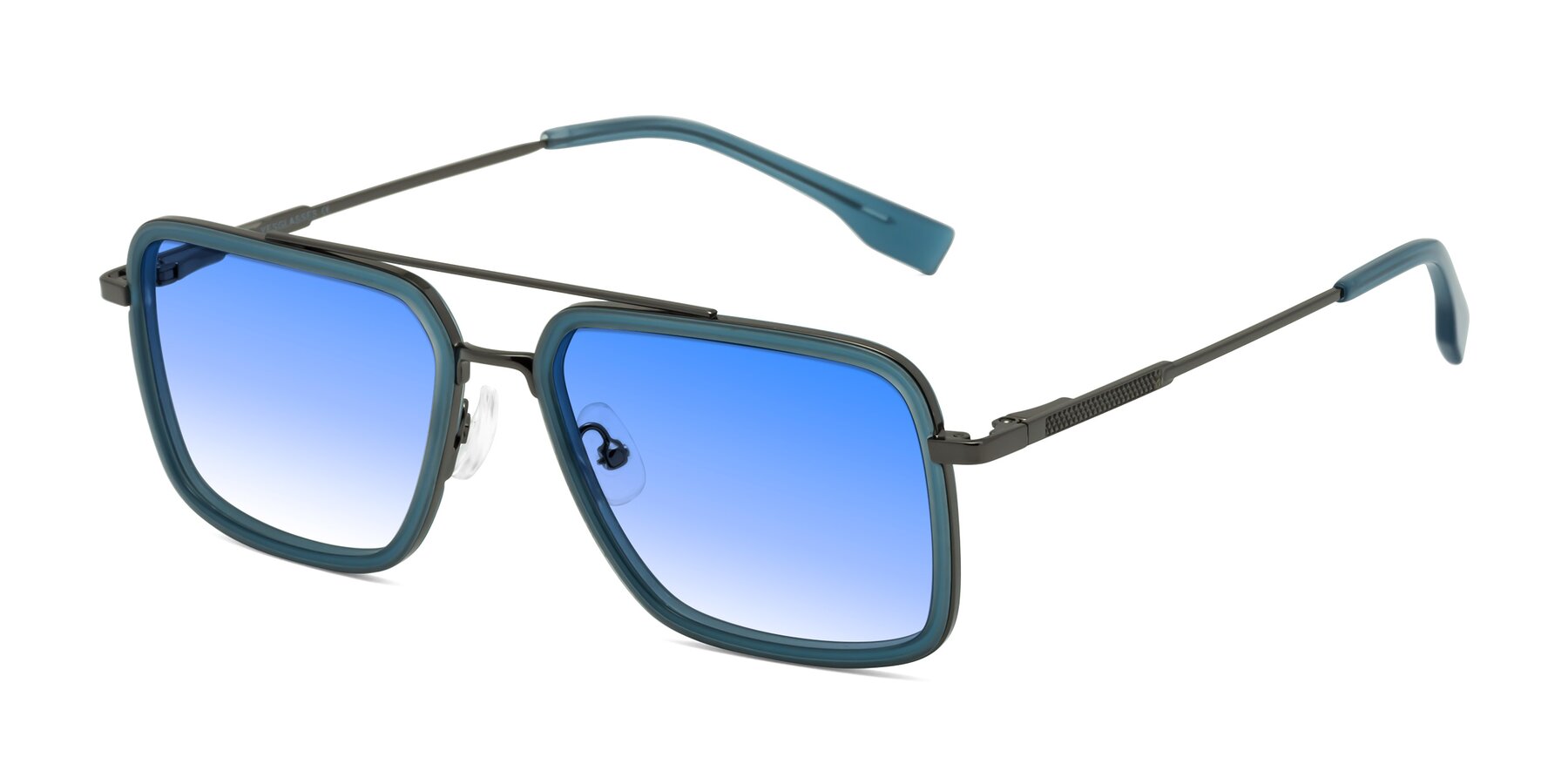 Angle of Tulip in Teal-Gunmetal with Blue Gradient Lenses