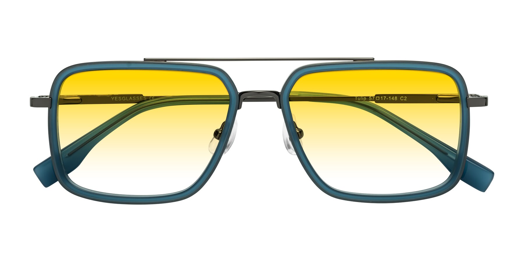 Folded Front of Tulip in Teal-Gunmetal with Yellow Gradient Lenses