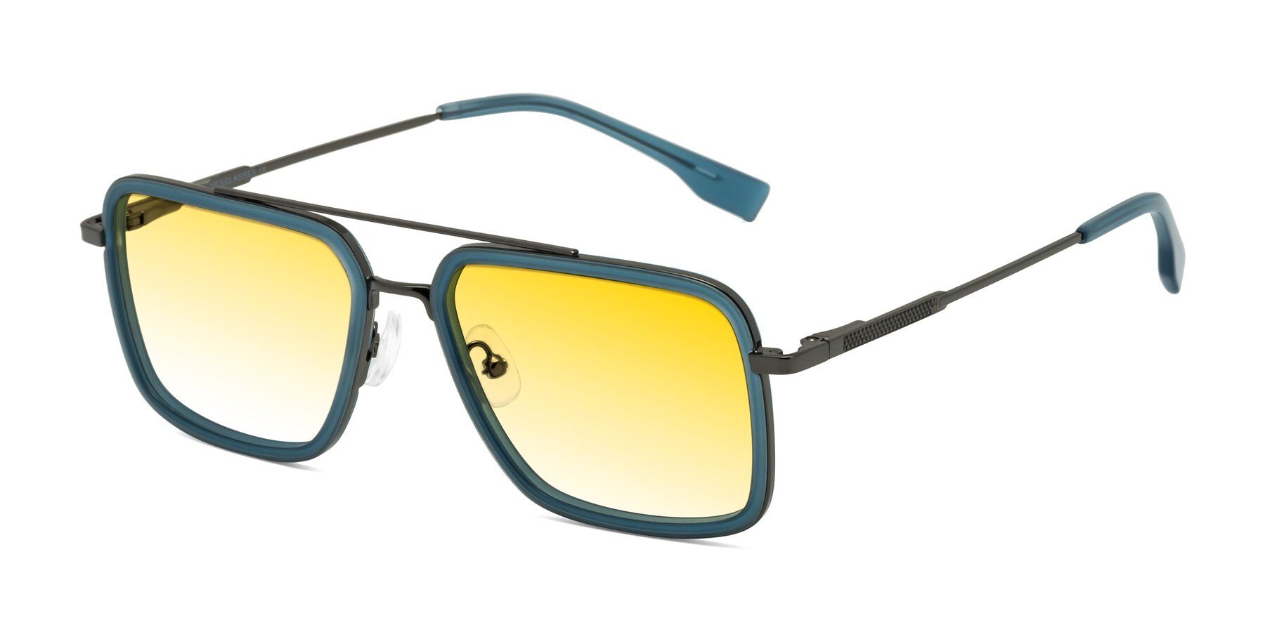 Angle of Tulip in Teal-Gunmetal with Yellow Gradient Lenses