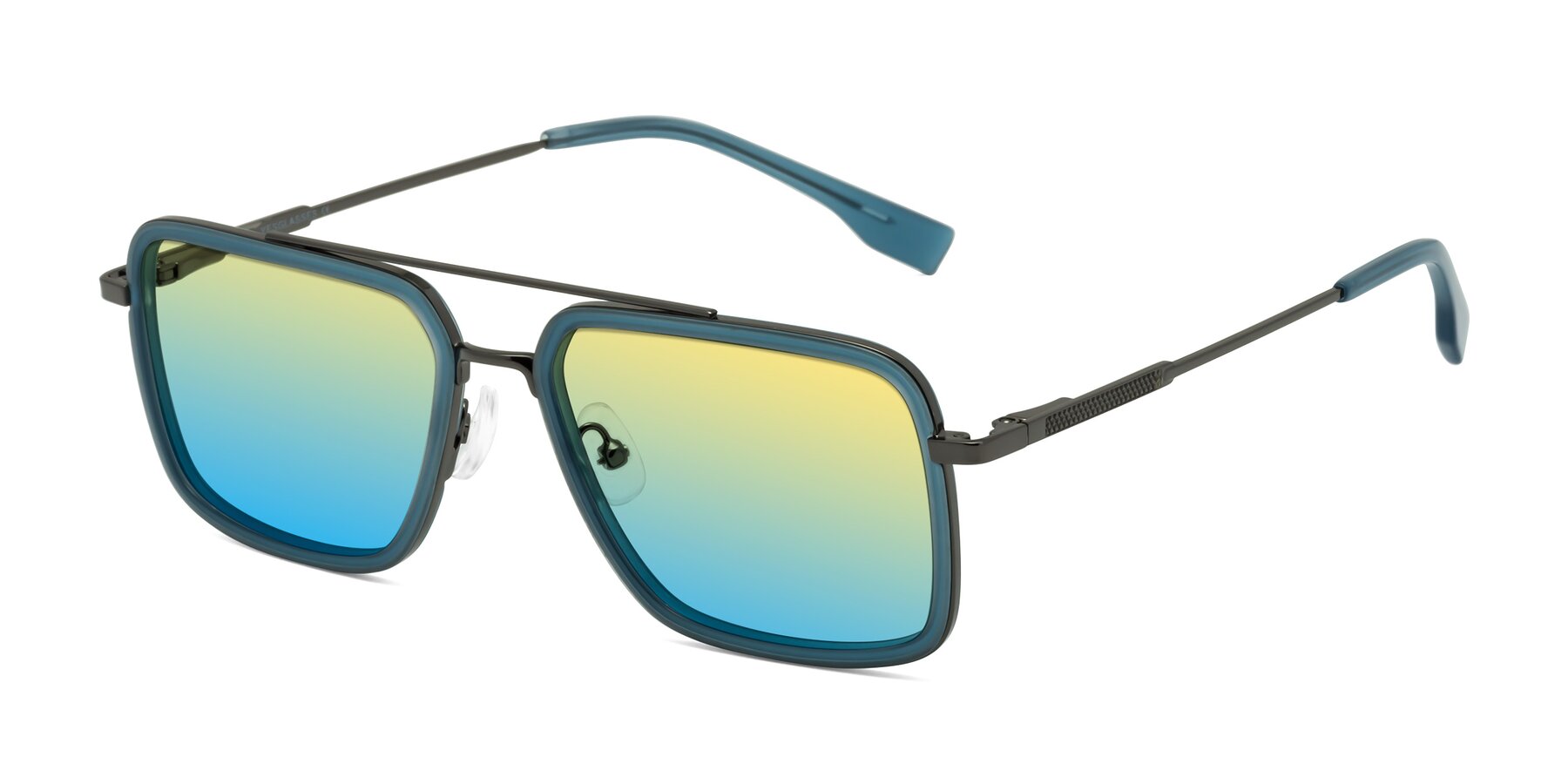 Angle of Tulip in Teal-Gunmetal with Yellow / Blue Gradient Lenses