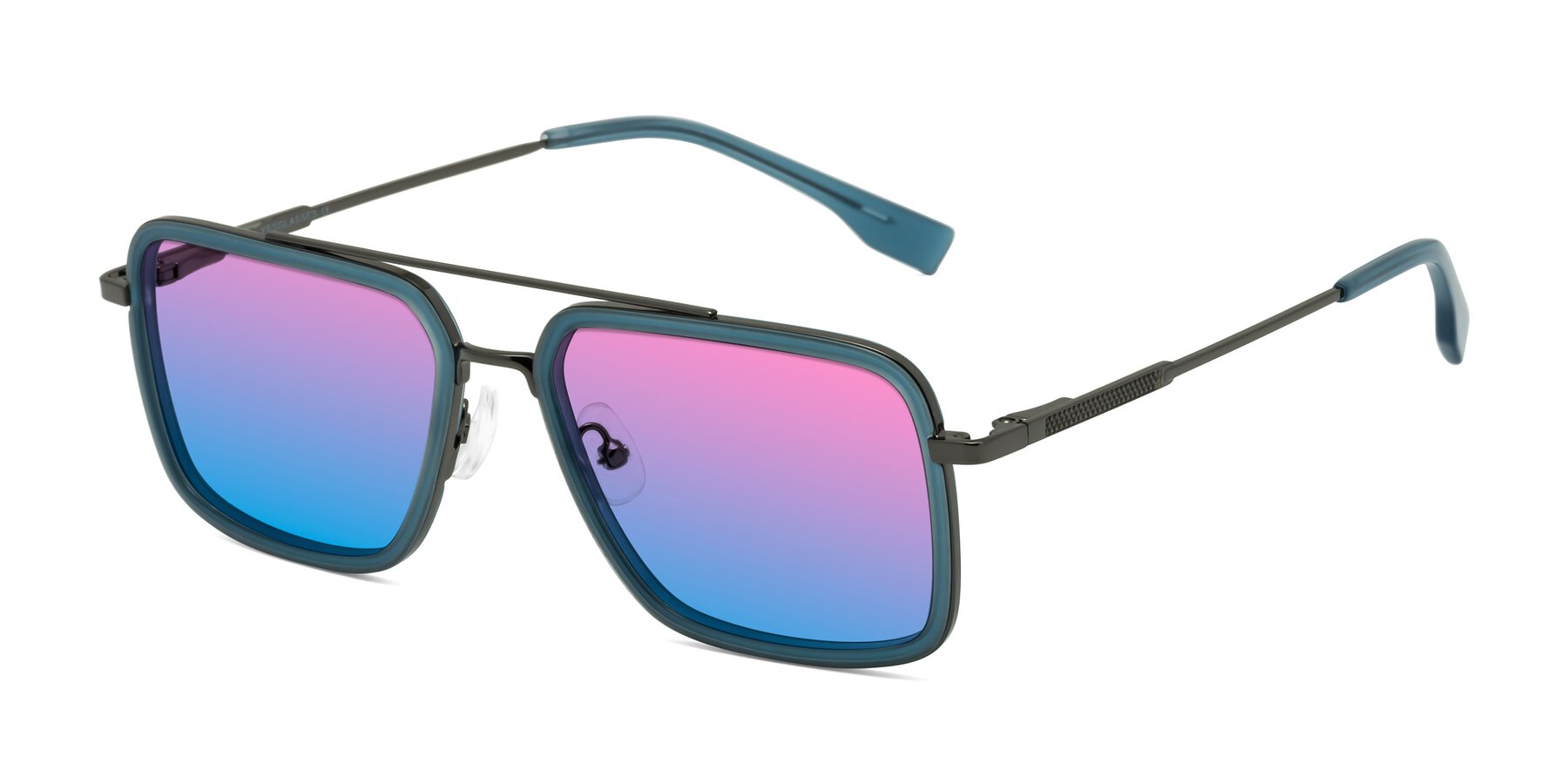 Angle of Tulip in Teal-Gunmetal with Pink / Blue Gradient Lenses