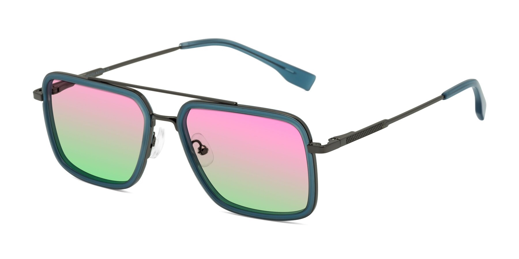 Angle of Tulip in Teal-Gunmetal with Pink / Green Gradient Lenses