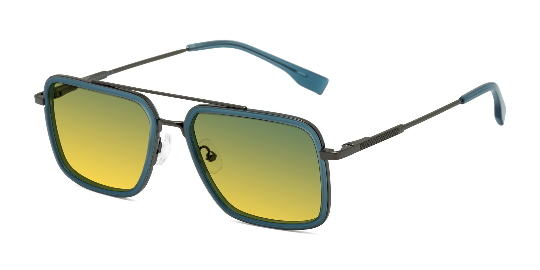 Angle of Tulip in Teal-Gunmetal with Green / Yellow Gradient Lenses